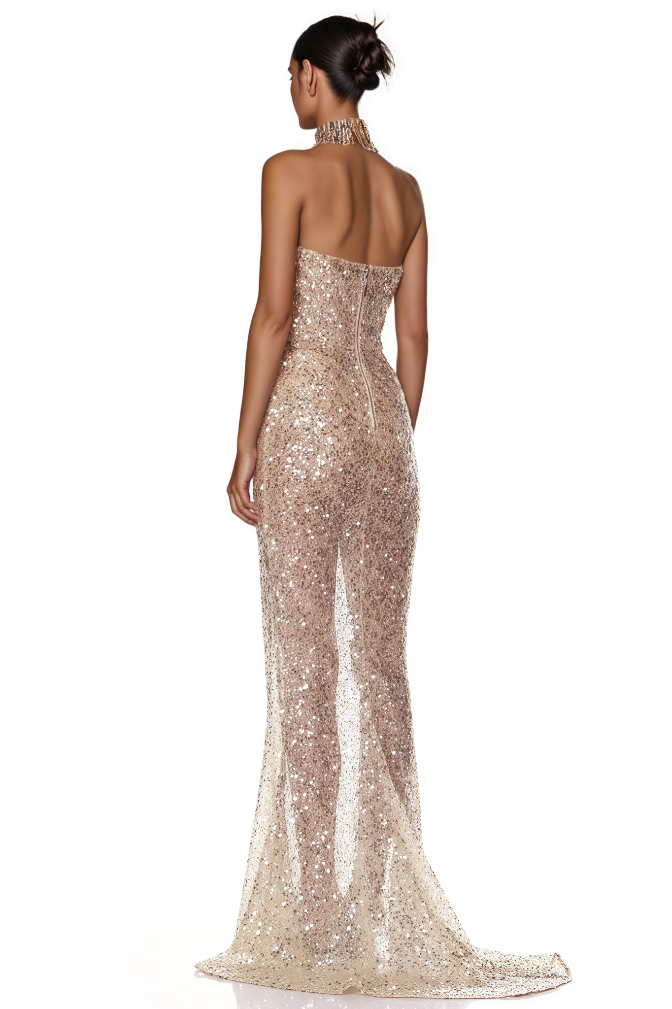 Ciroed Gold Strapless Sequin Maxi Dress