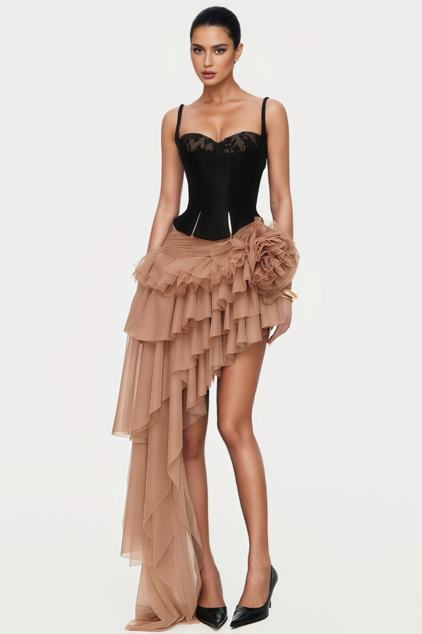 Waren Halter Lace Mesh Maxi Dress Set