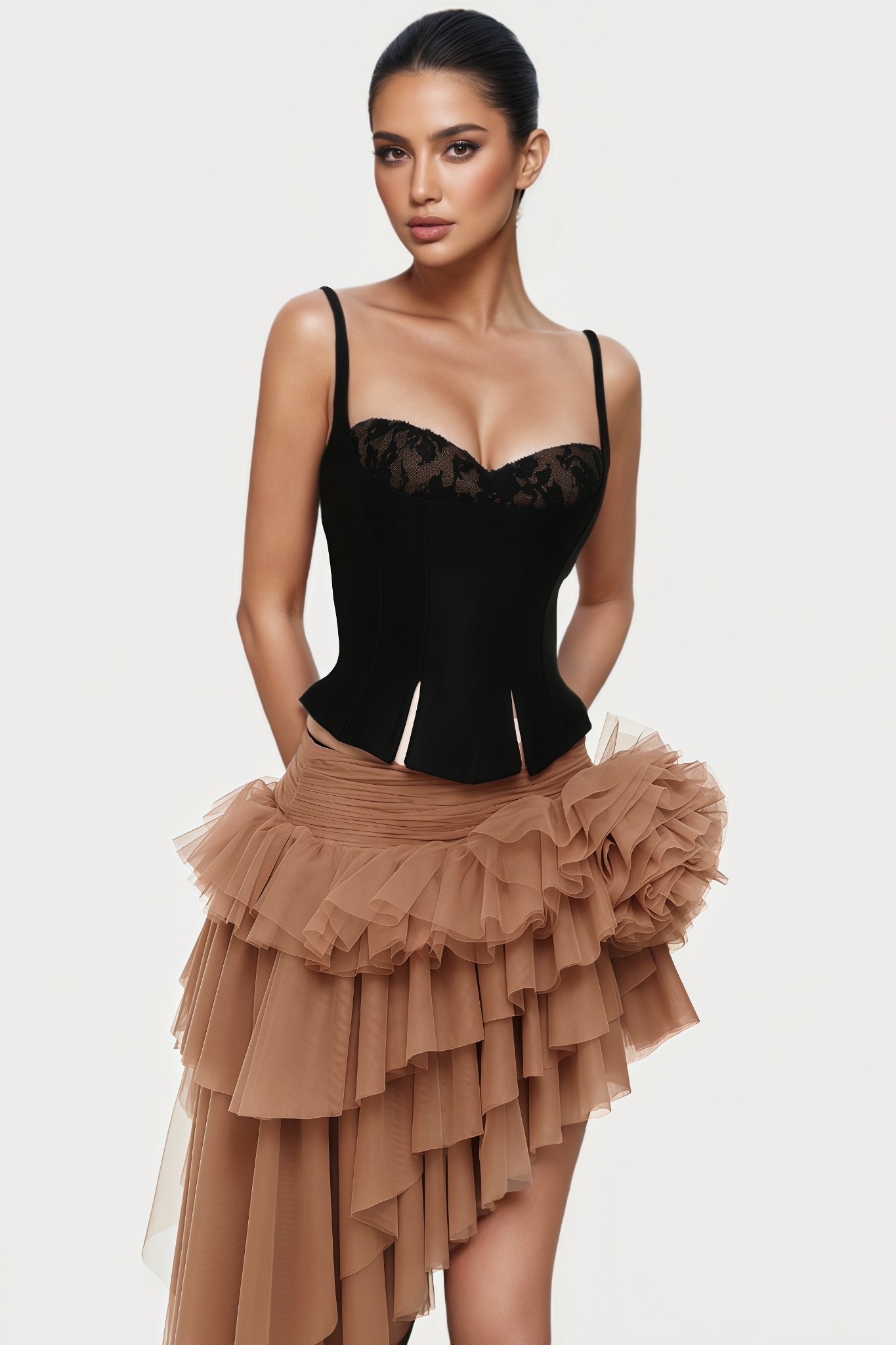 Waren Halter Lace Mesh Maxi Dress Set