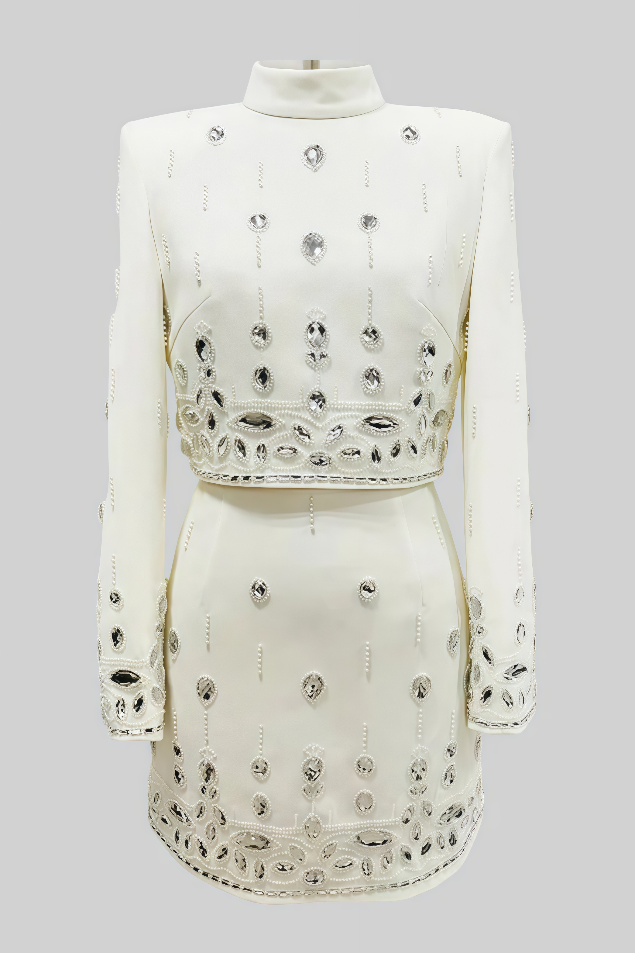 Luronlt White Diamond Embellished Mini Dress Set