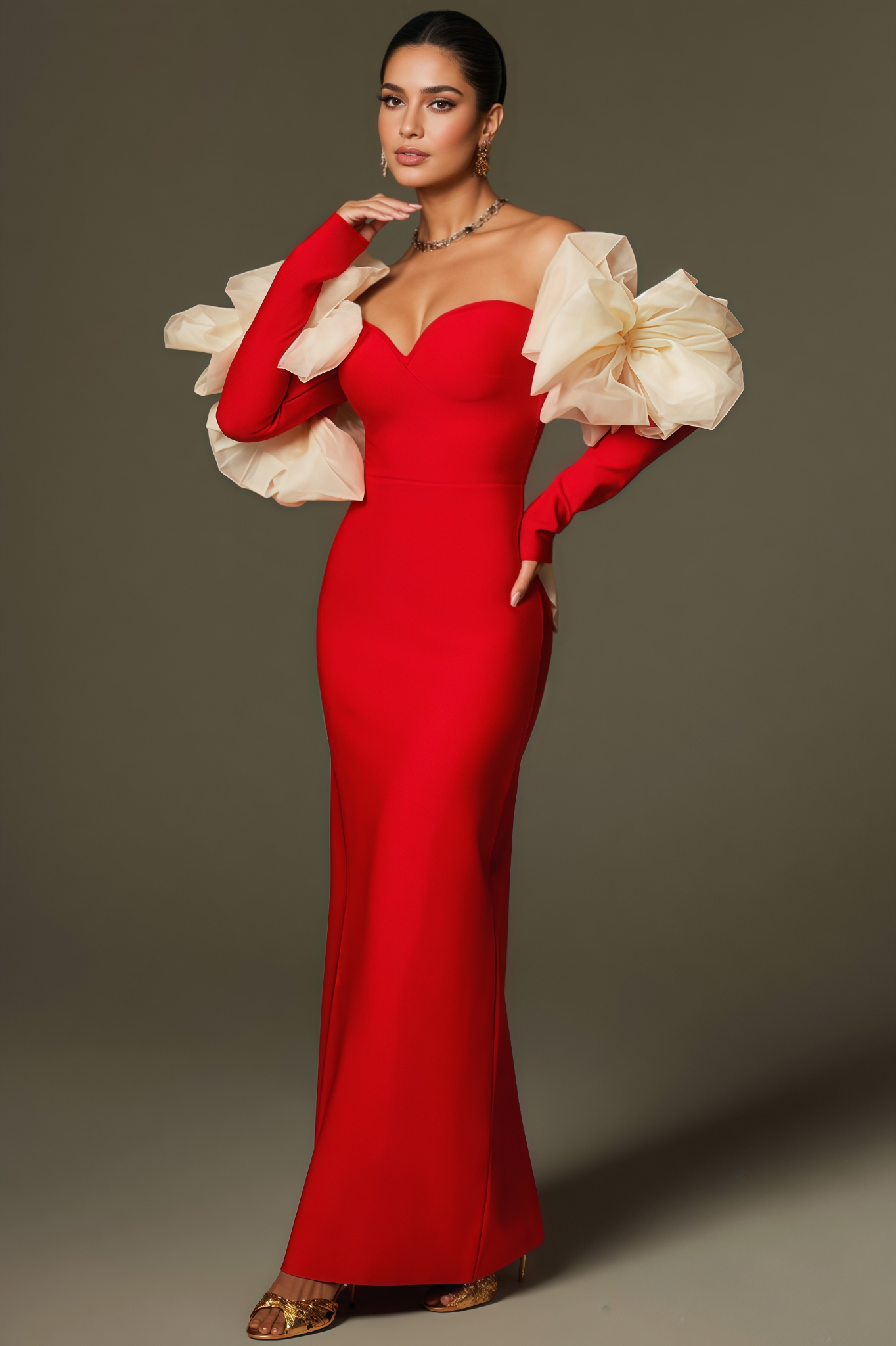 Carter Off Shoulder Flower Bandage Maxi Dress
