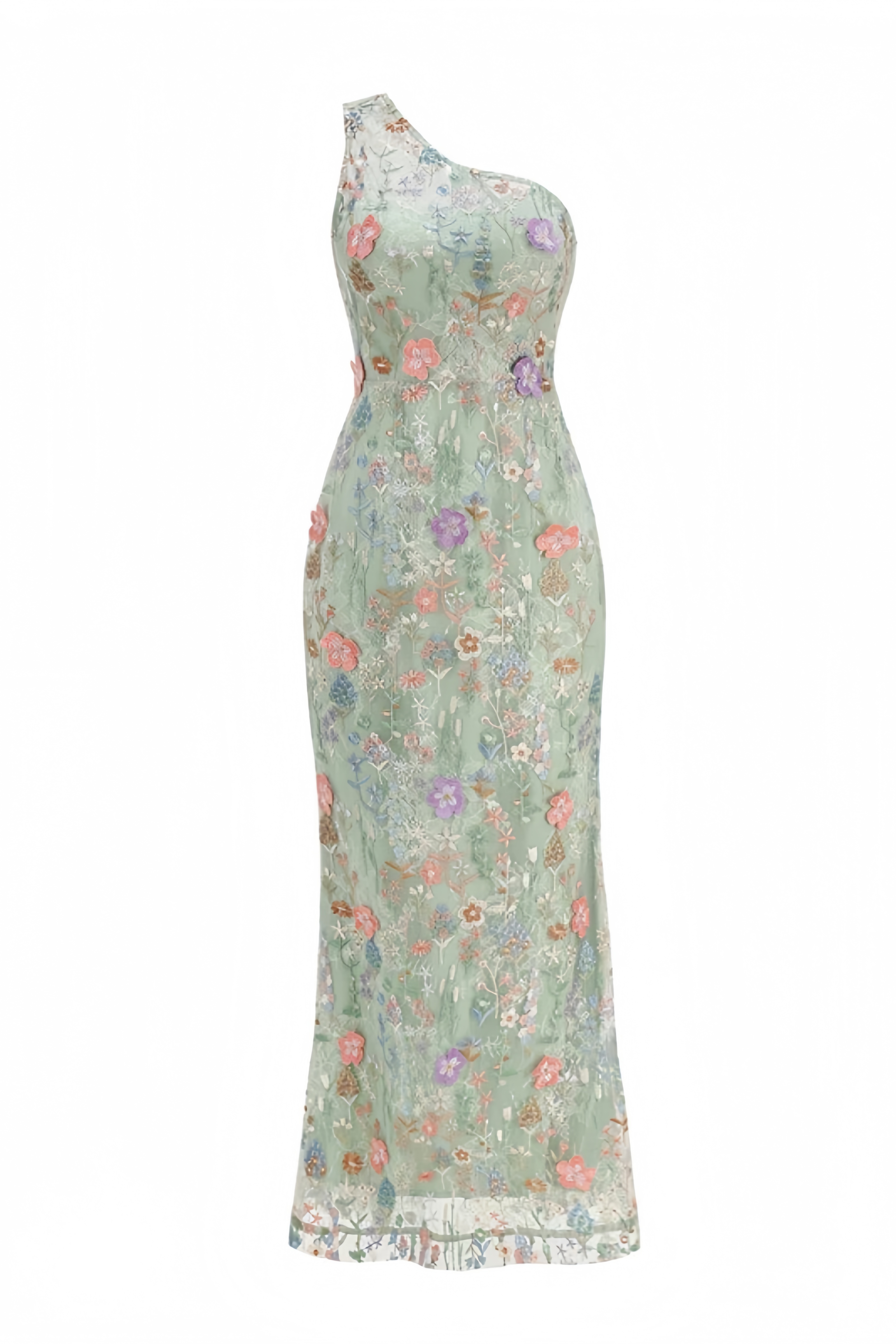 Bmily Green One Shoulder Mesh Maxi Dress