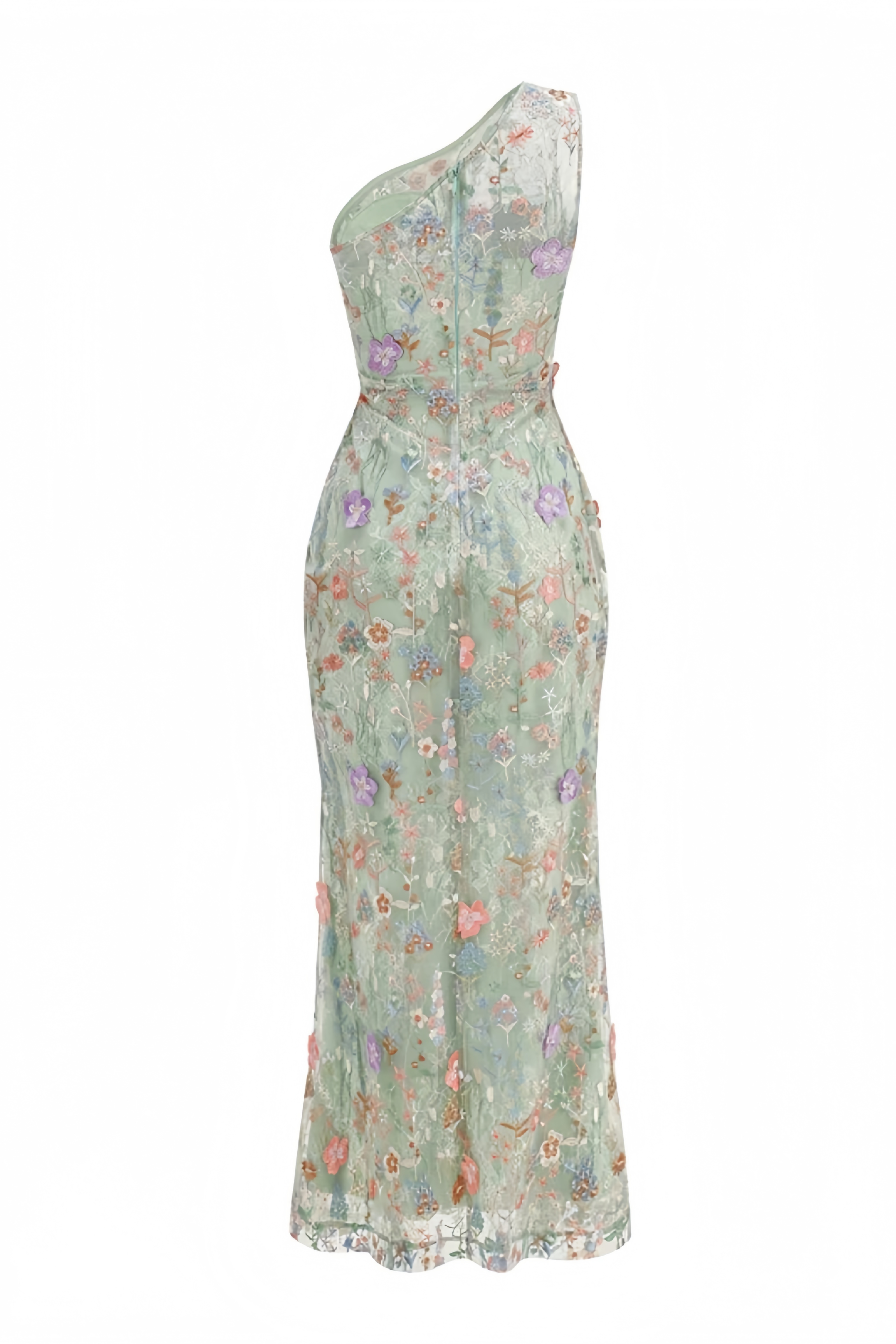 Bmily Green One Shoulder Mesh Maxi Dress