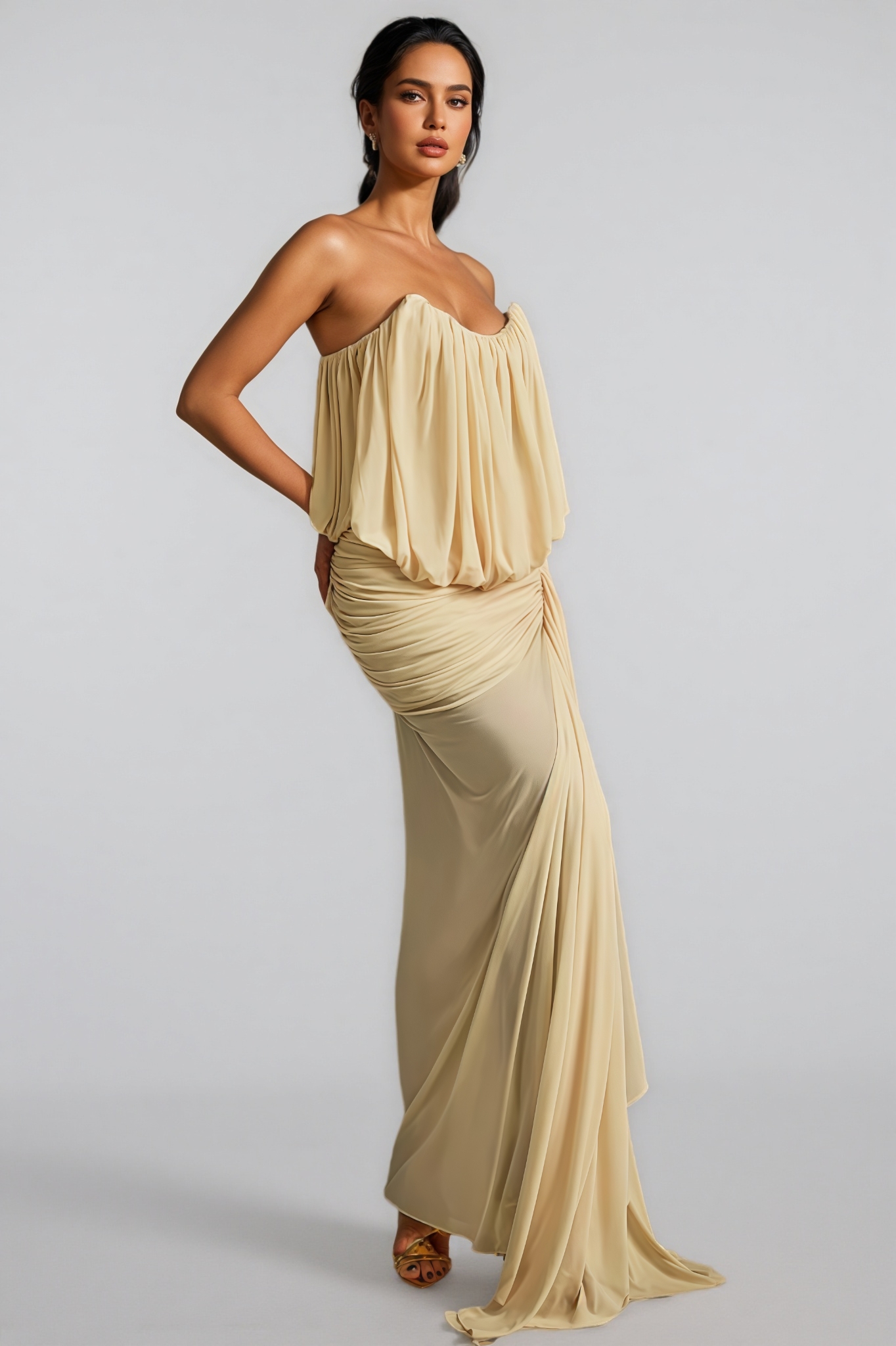 Gaelthis Strapless Ruched Draped Maxi Dress