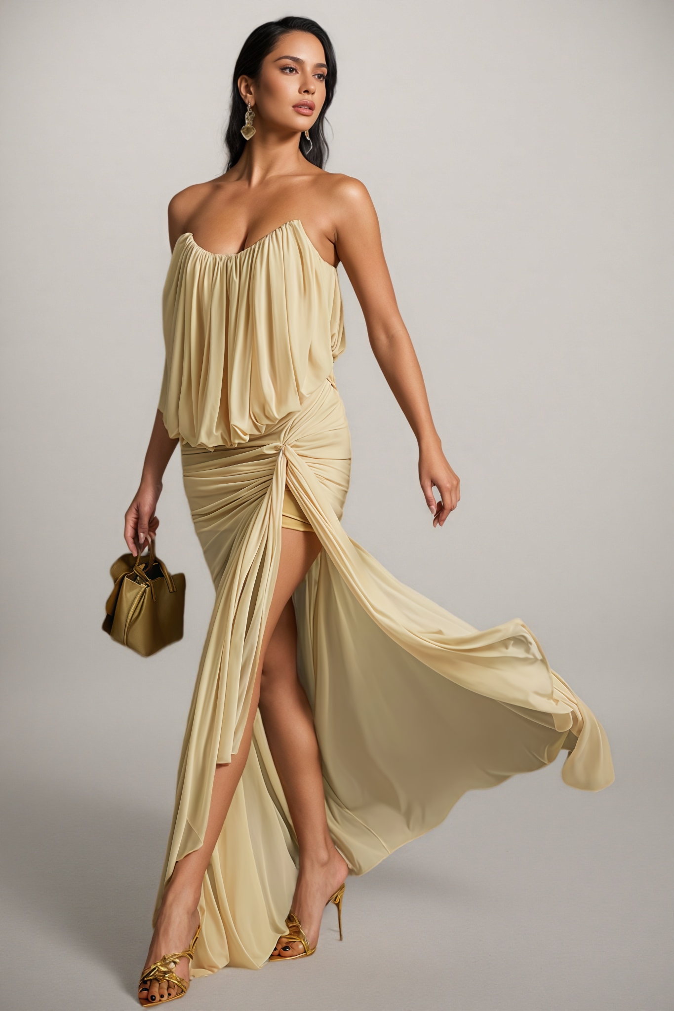 Gaelthis Strapless Ruched Draped Maxi Dress