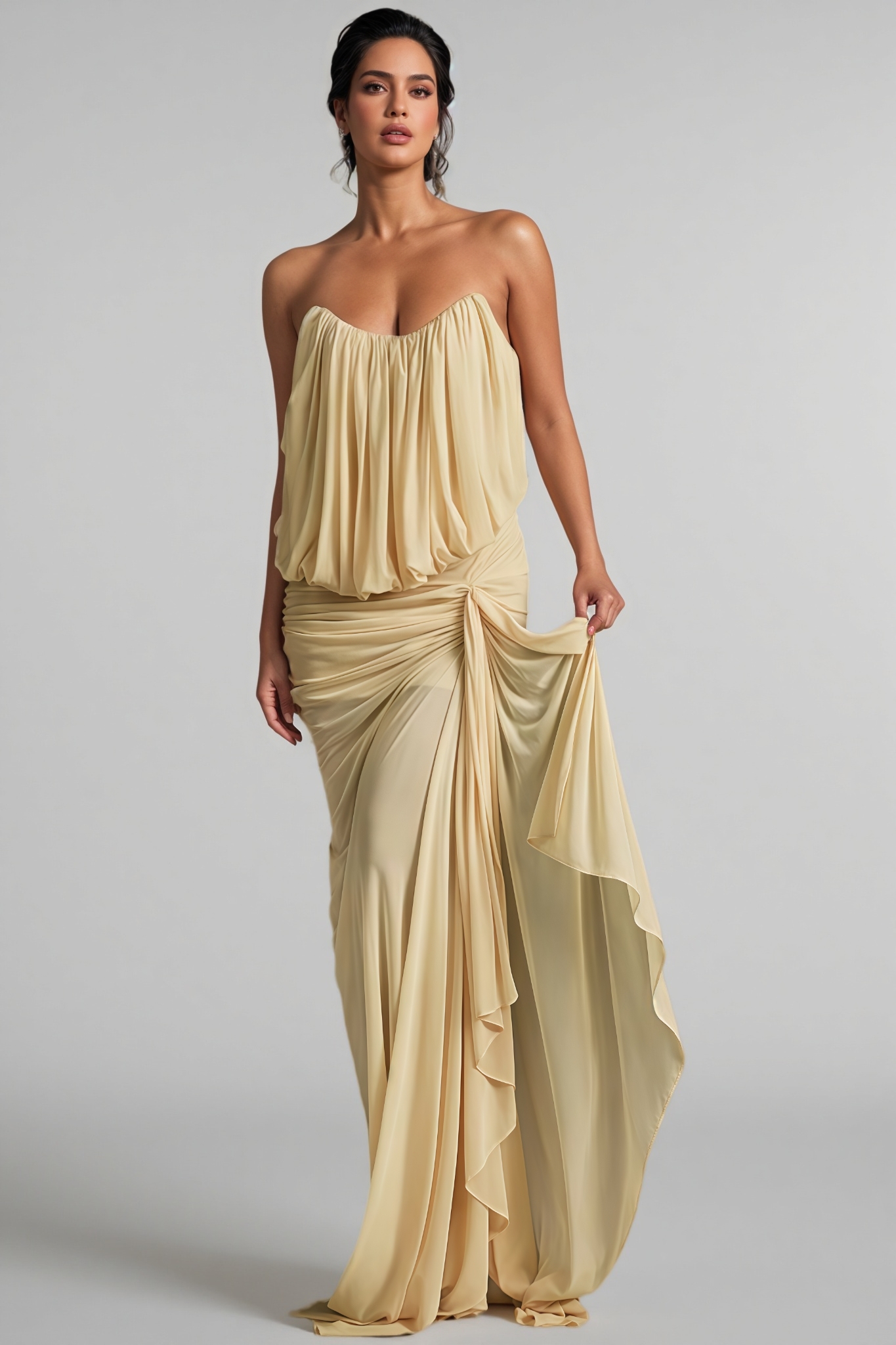 Gaelthis Strapless Ruched Draped Maxi Dress