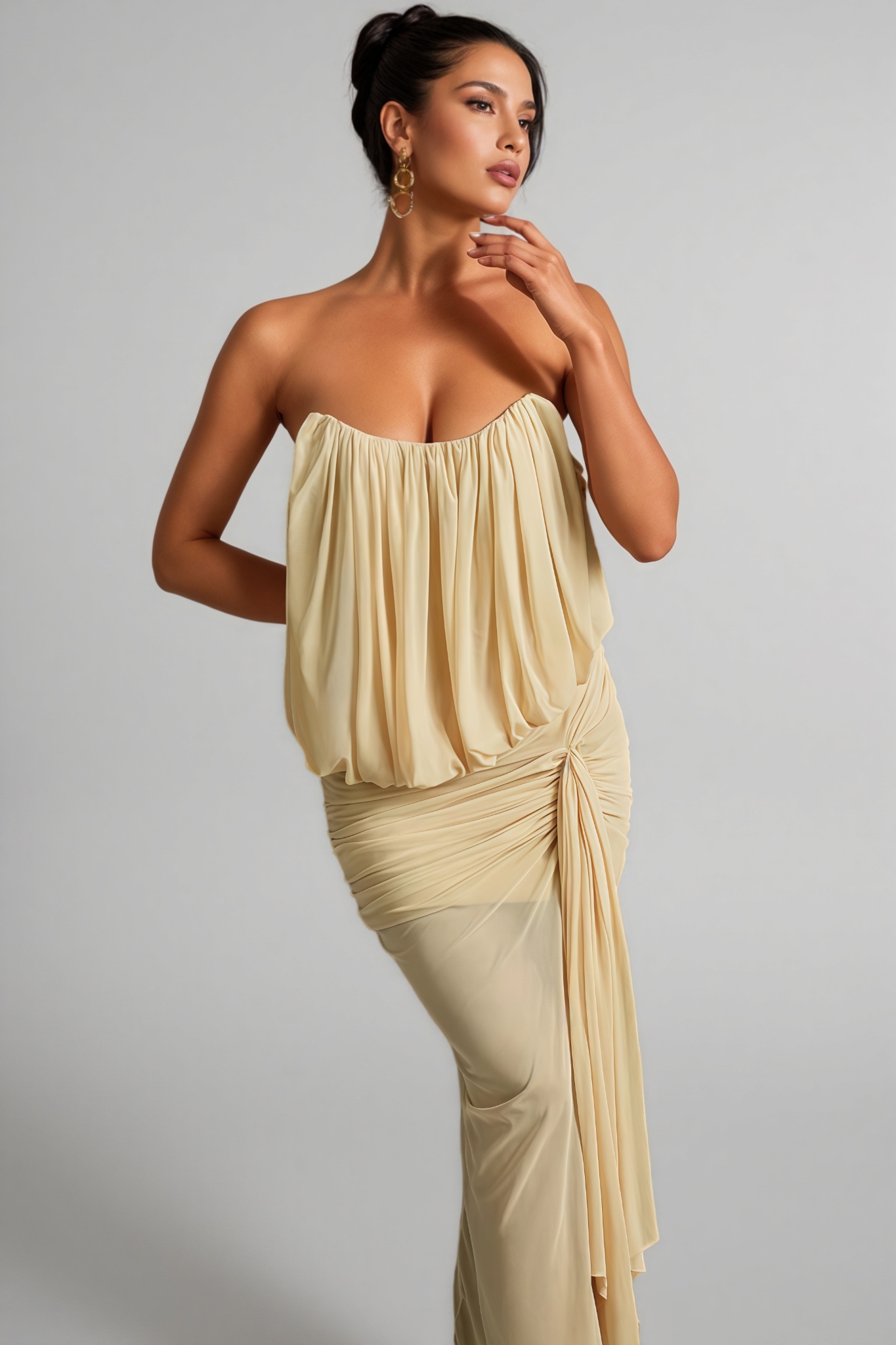 Gaelthis Strapless Ruched Draped Maxi Dress