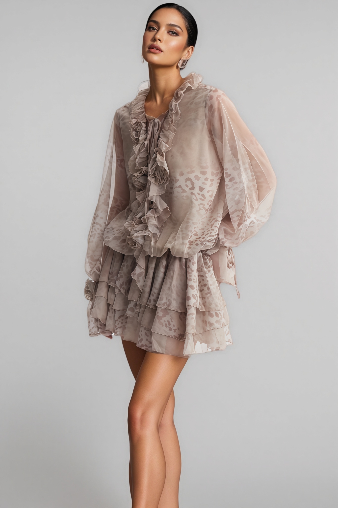 Bocasta Brown 3D Flower Mini Dress Set