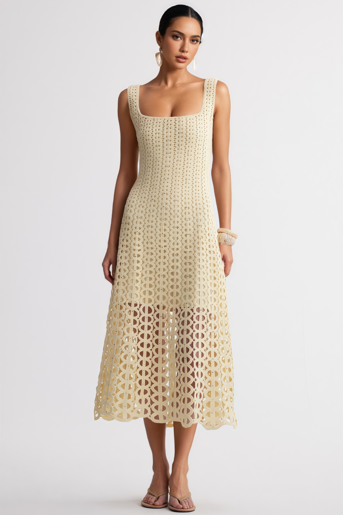 Durphy Yellow Cut Out Rhinestone Kint Maxi Dress