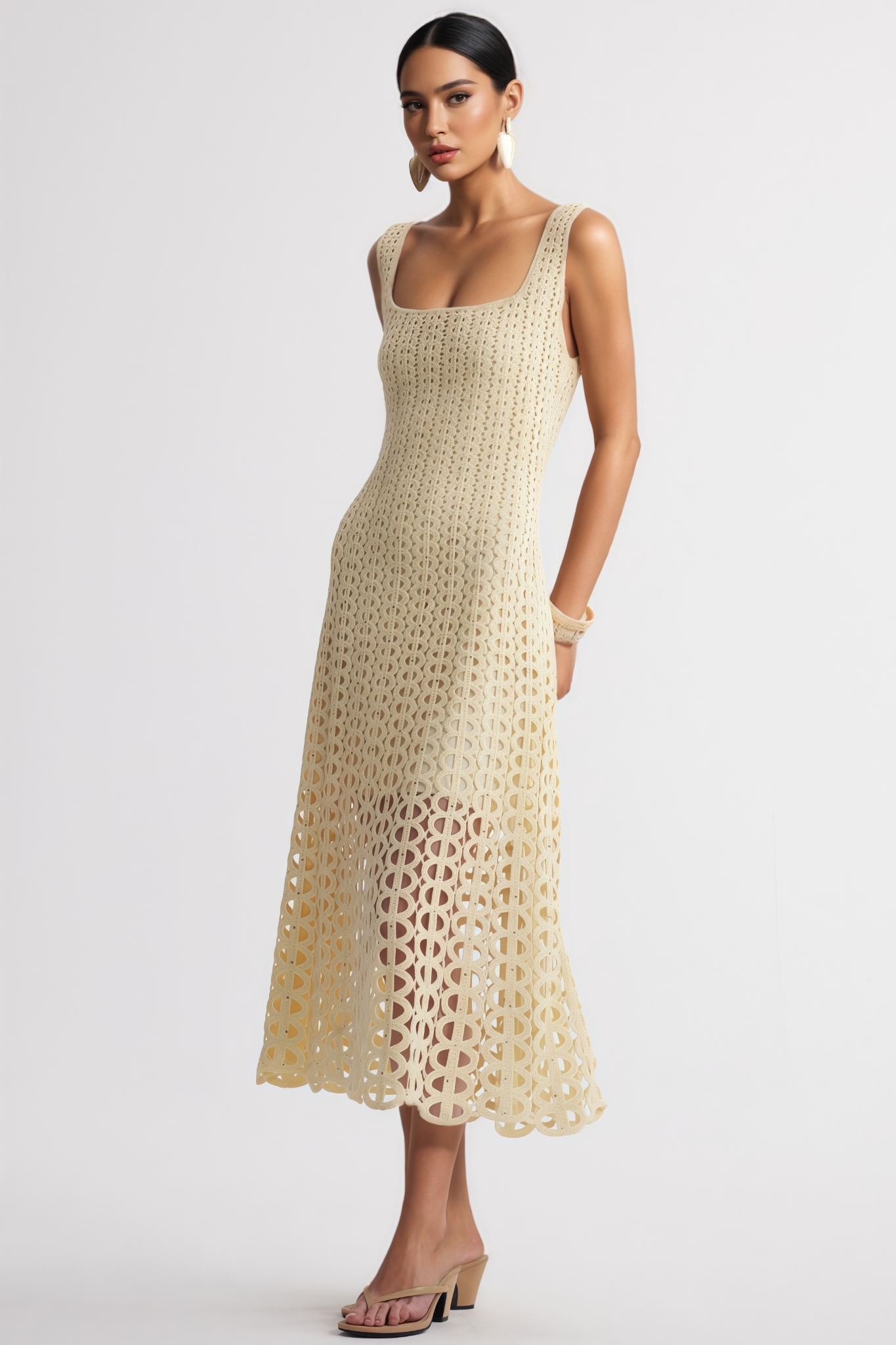 Durphy Yellow Cut Out Rhinestone Kint Maxi Dress