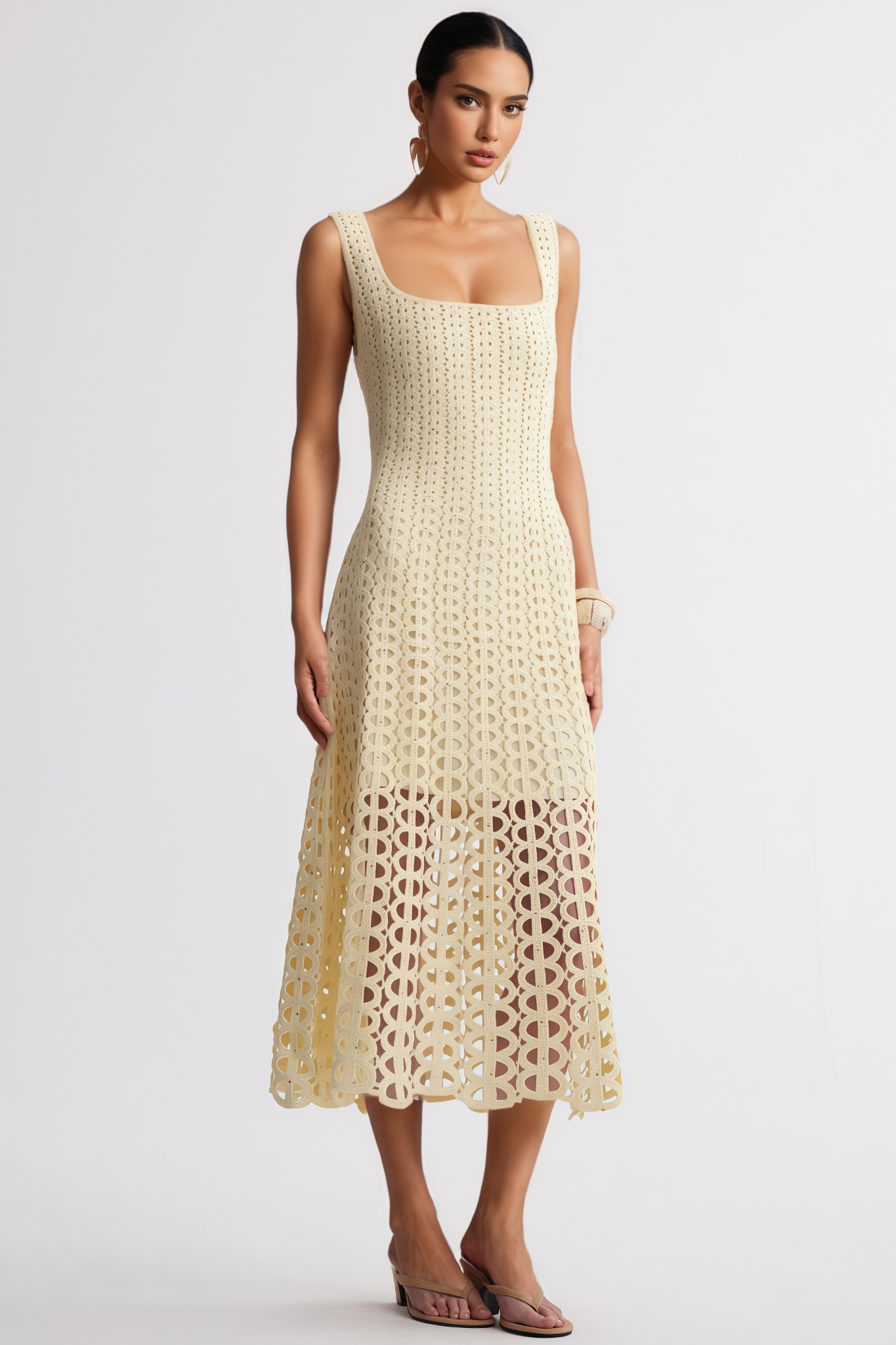 Durphy Yellow Cut Out Rhinestone Kint Maxi Dress