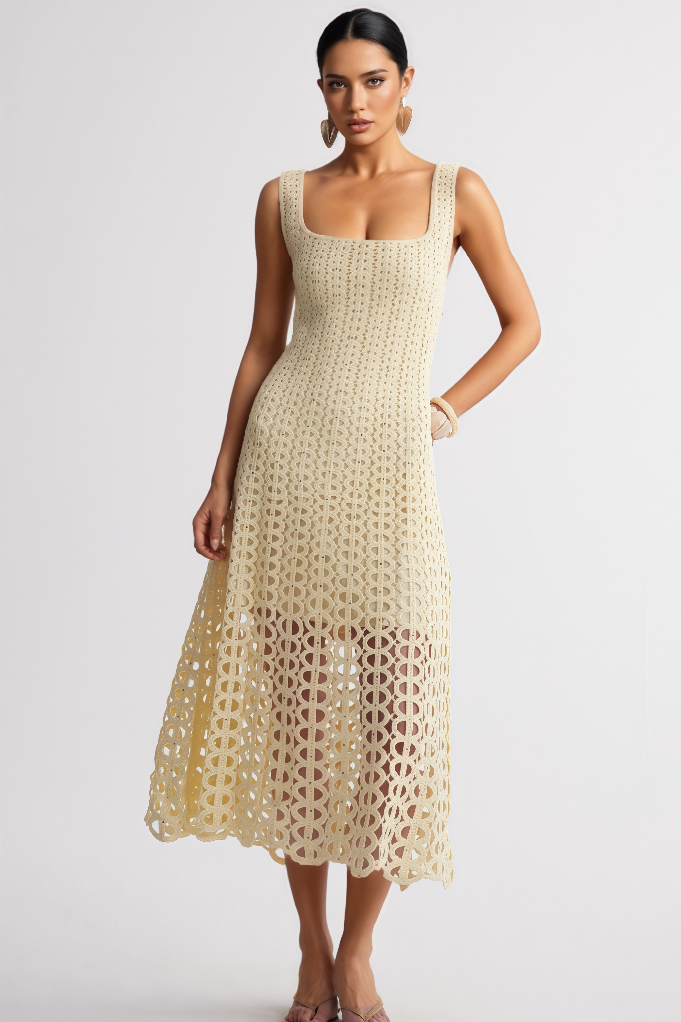 Durphy Yellow Cut Out Rhinestone Kint Maxi Dress