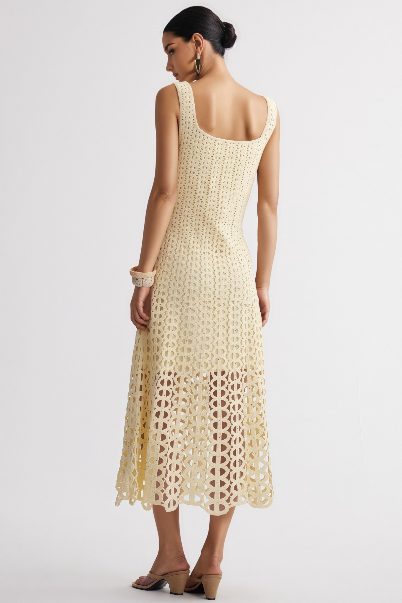 Durphy Yellow Cut Out Rhinestone Kint Maxi Dress