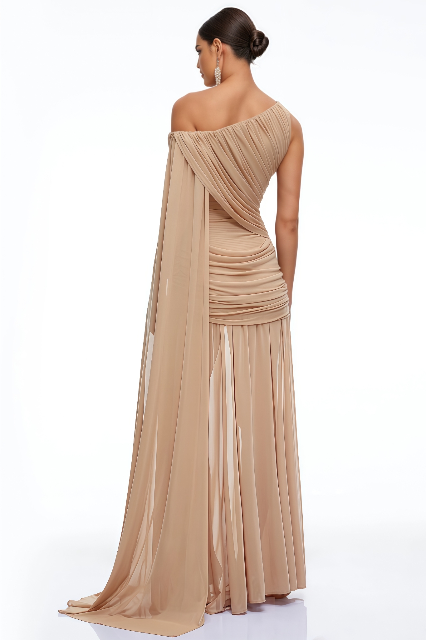Hivanor Brown One Shoulder Ruched Maxi Dress