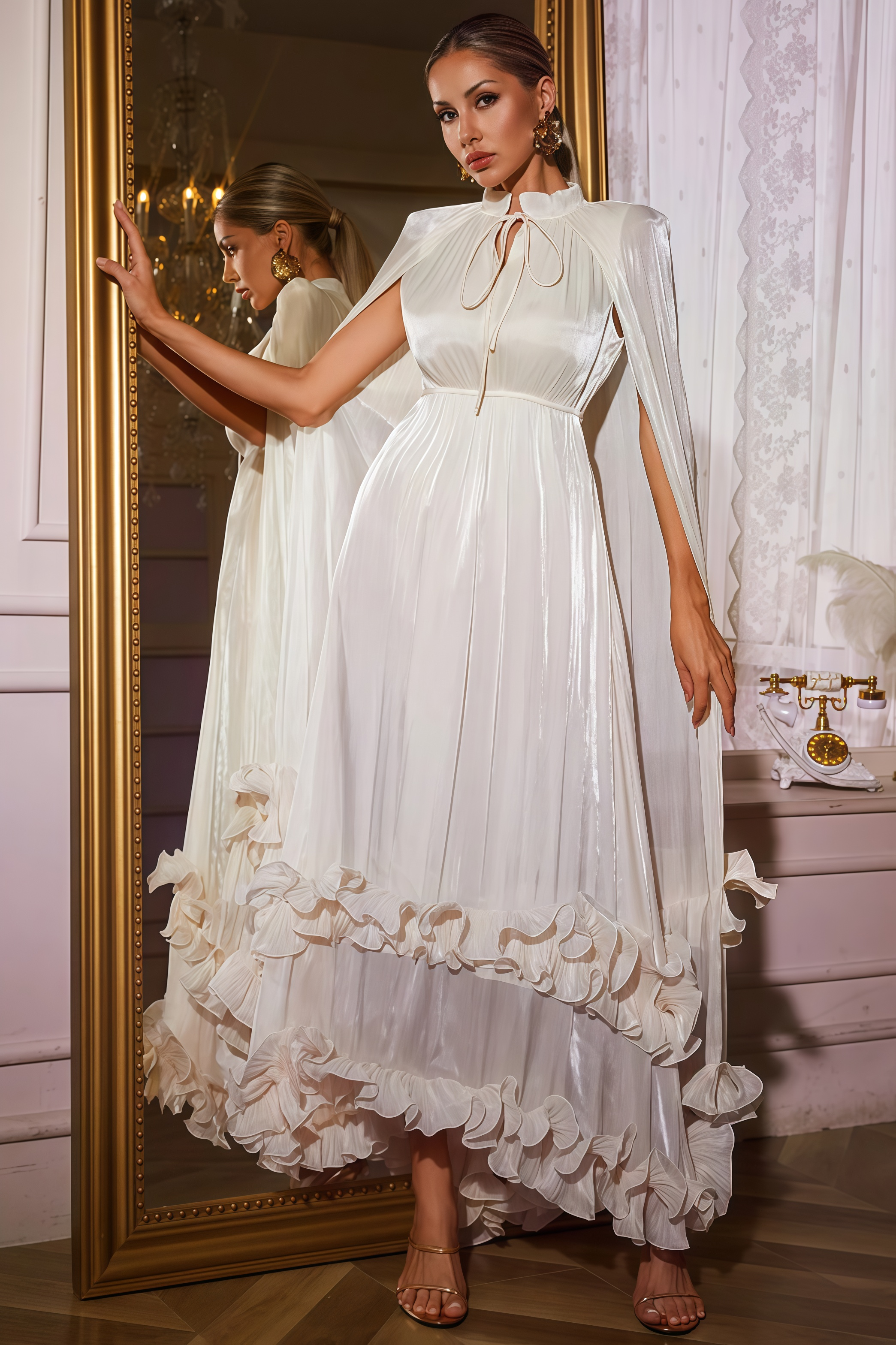 Alarip Shawl Ruffle Maxi Dress