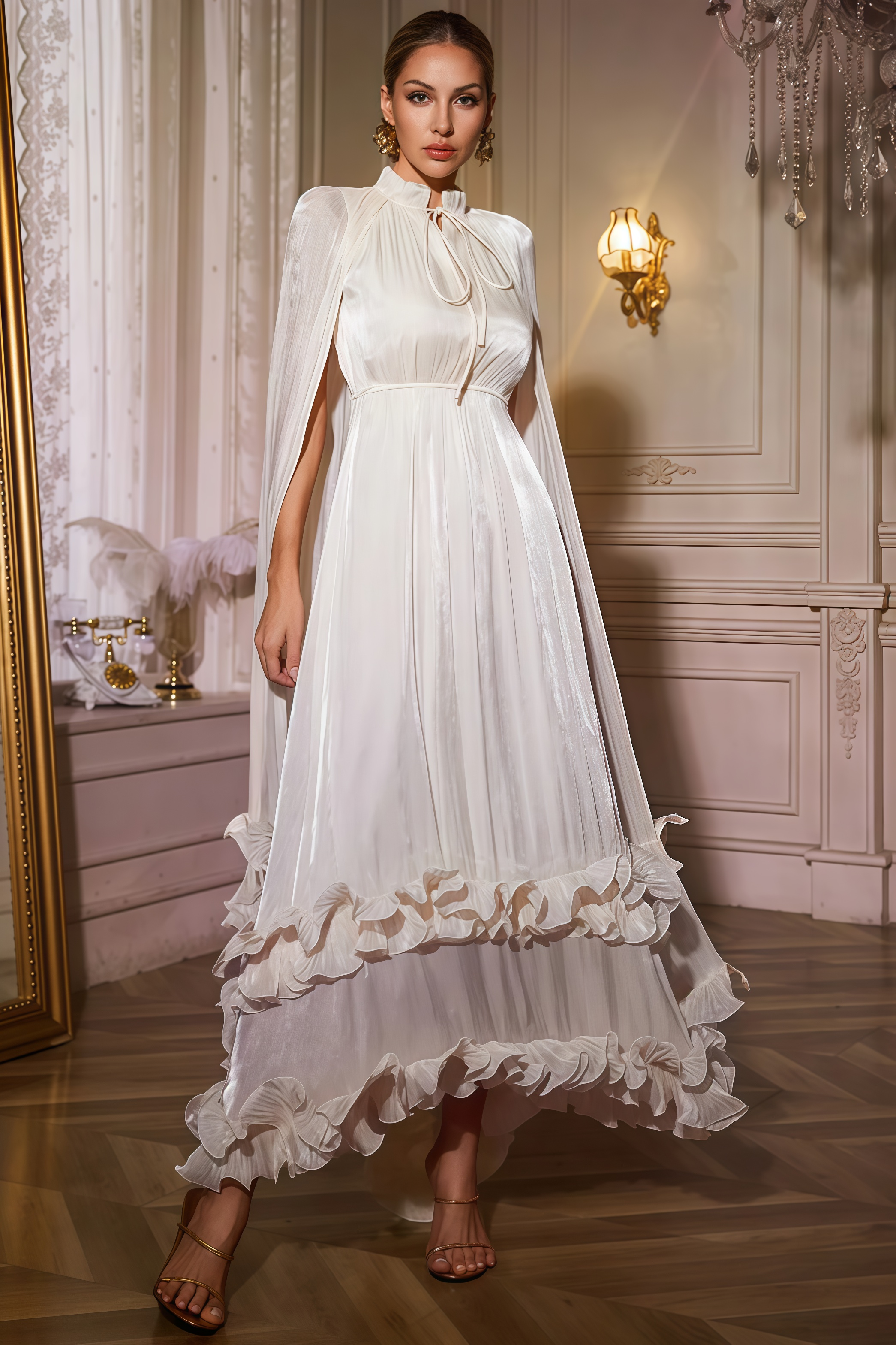 Alarip Shawl Ruffle Maxi Dress