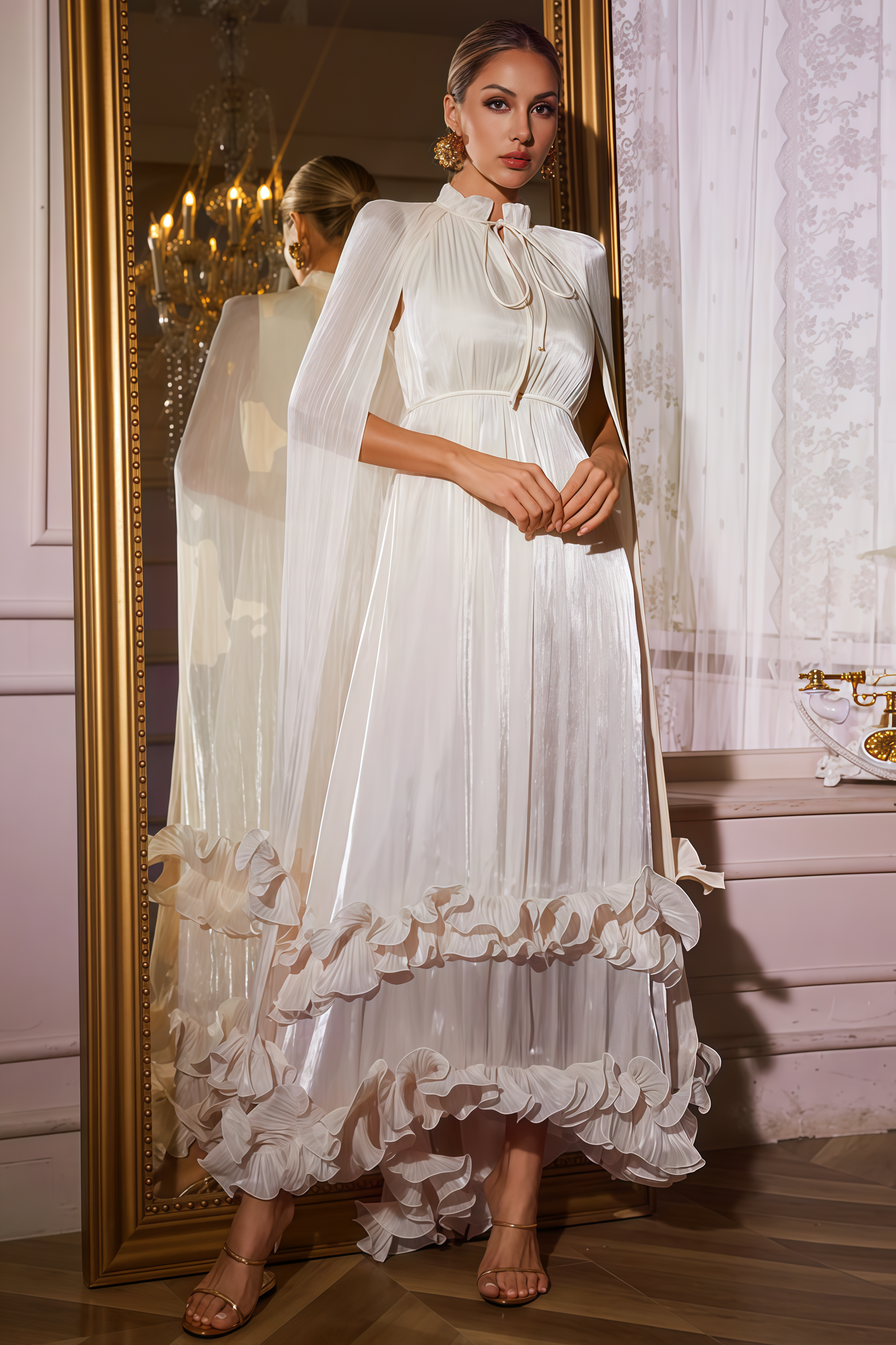 Alarip Shawl Ruffle Maxi Dress