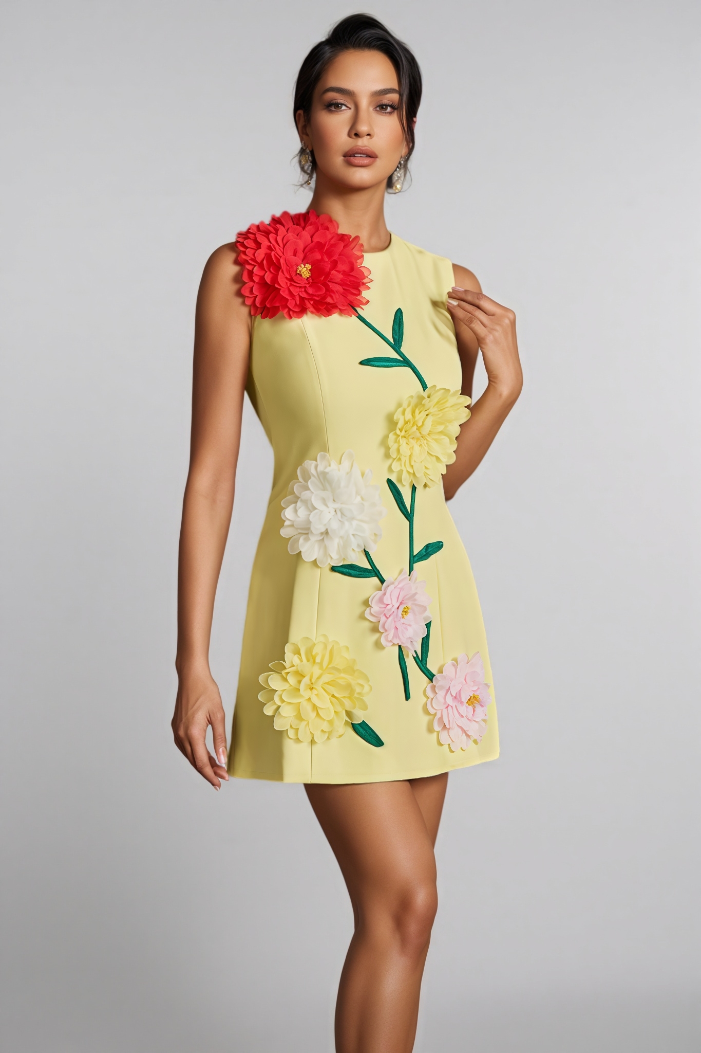 Sarna Yellow Buttercup Embroidered Mini Dress