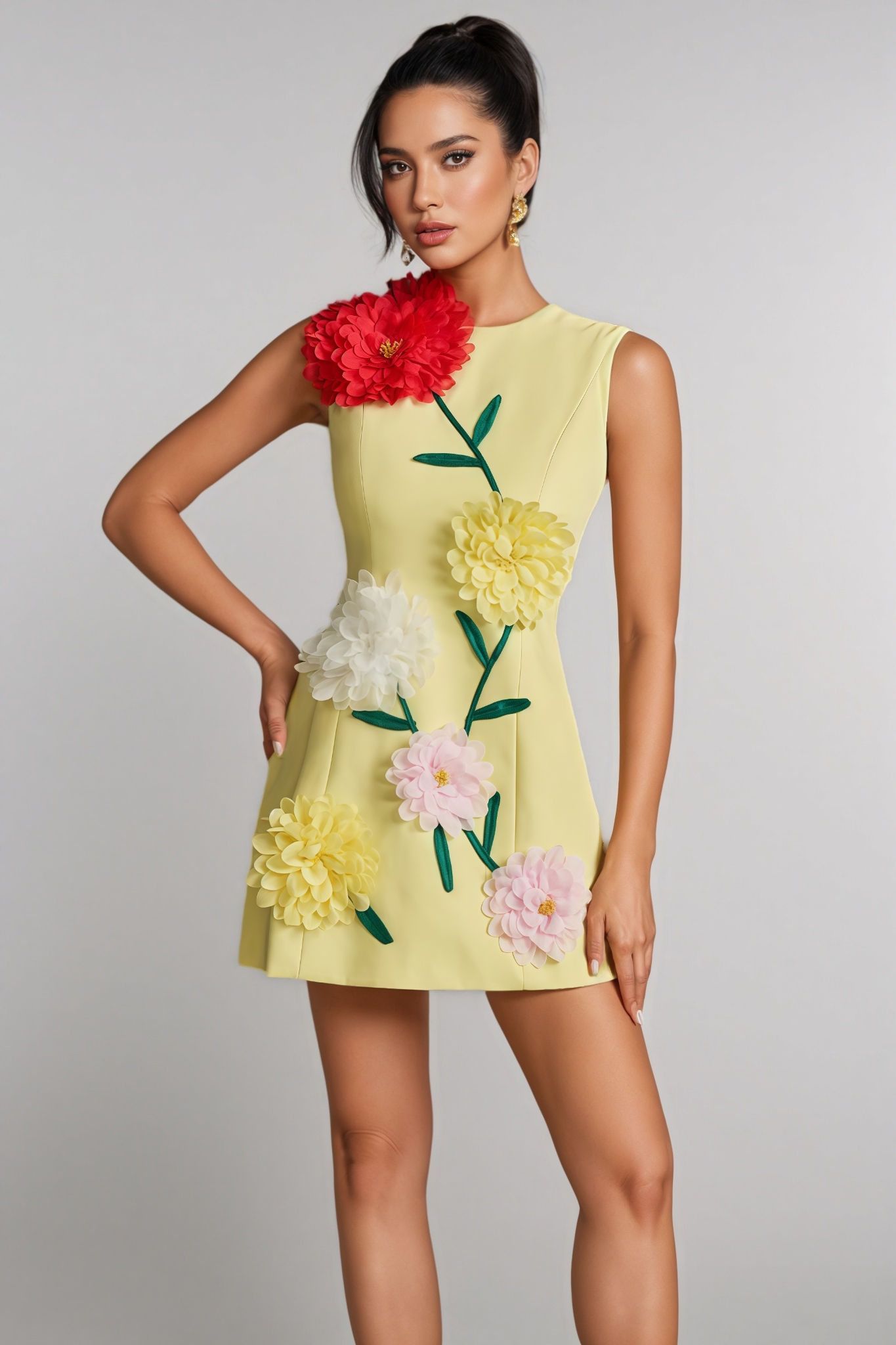 Sarna Yellow Buttercup Embroidered Mini Dress