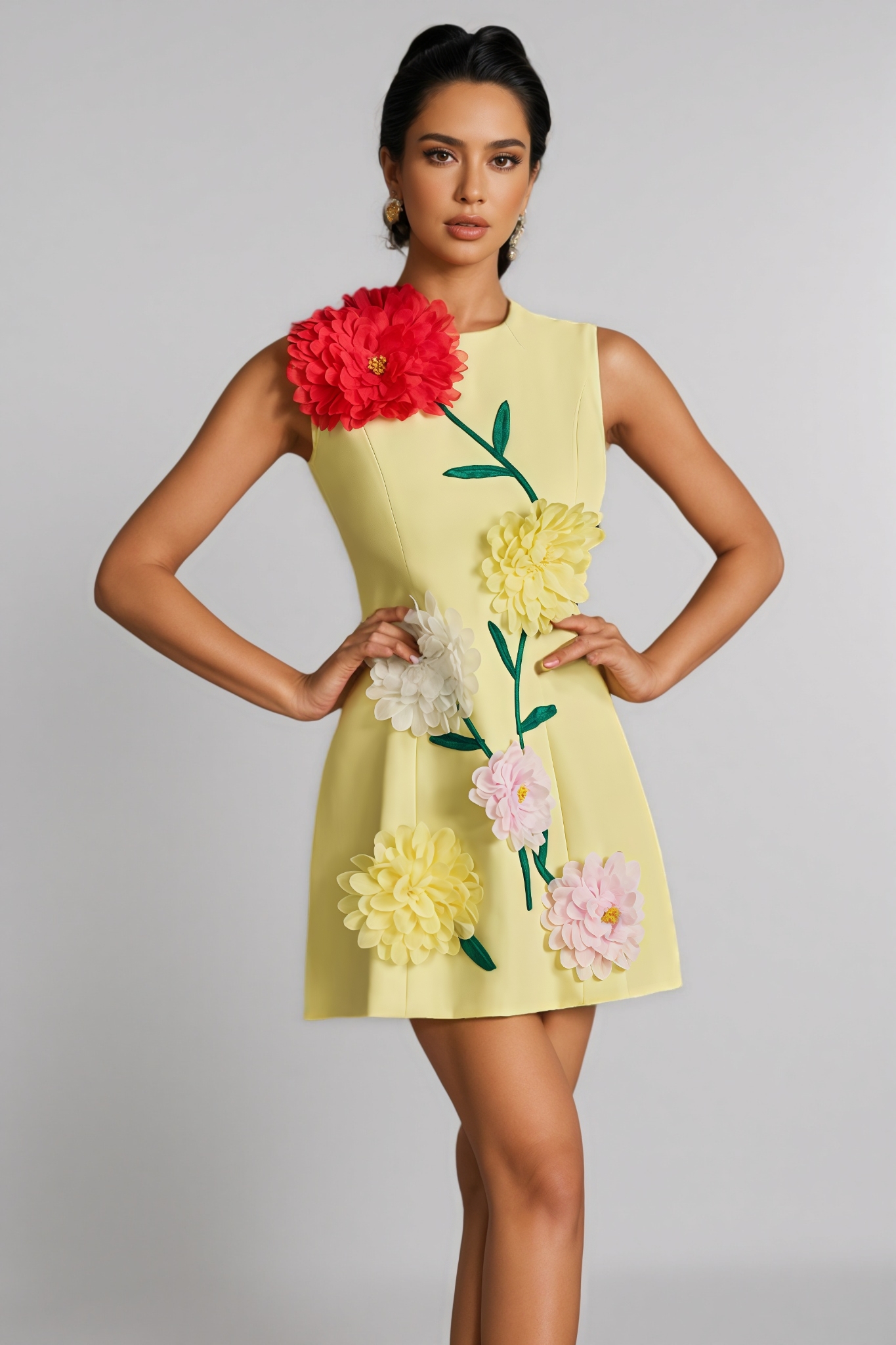 Sarna Yellow Buttercup Embroidered Mini Dress