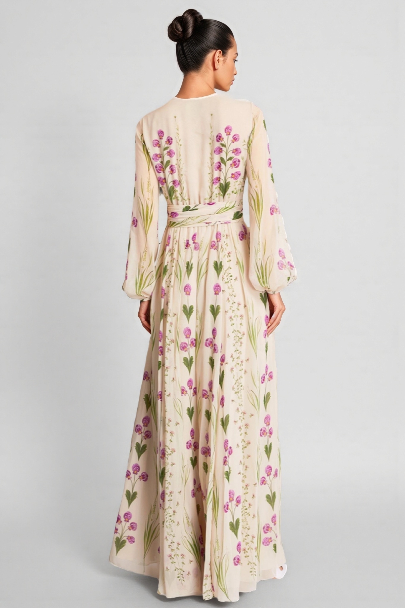 Cressida Floral Lace Up Long Sleeve Maxi Dress