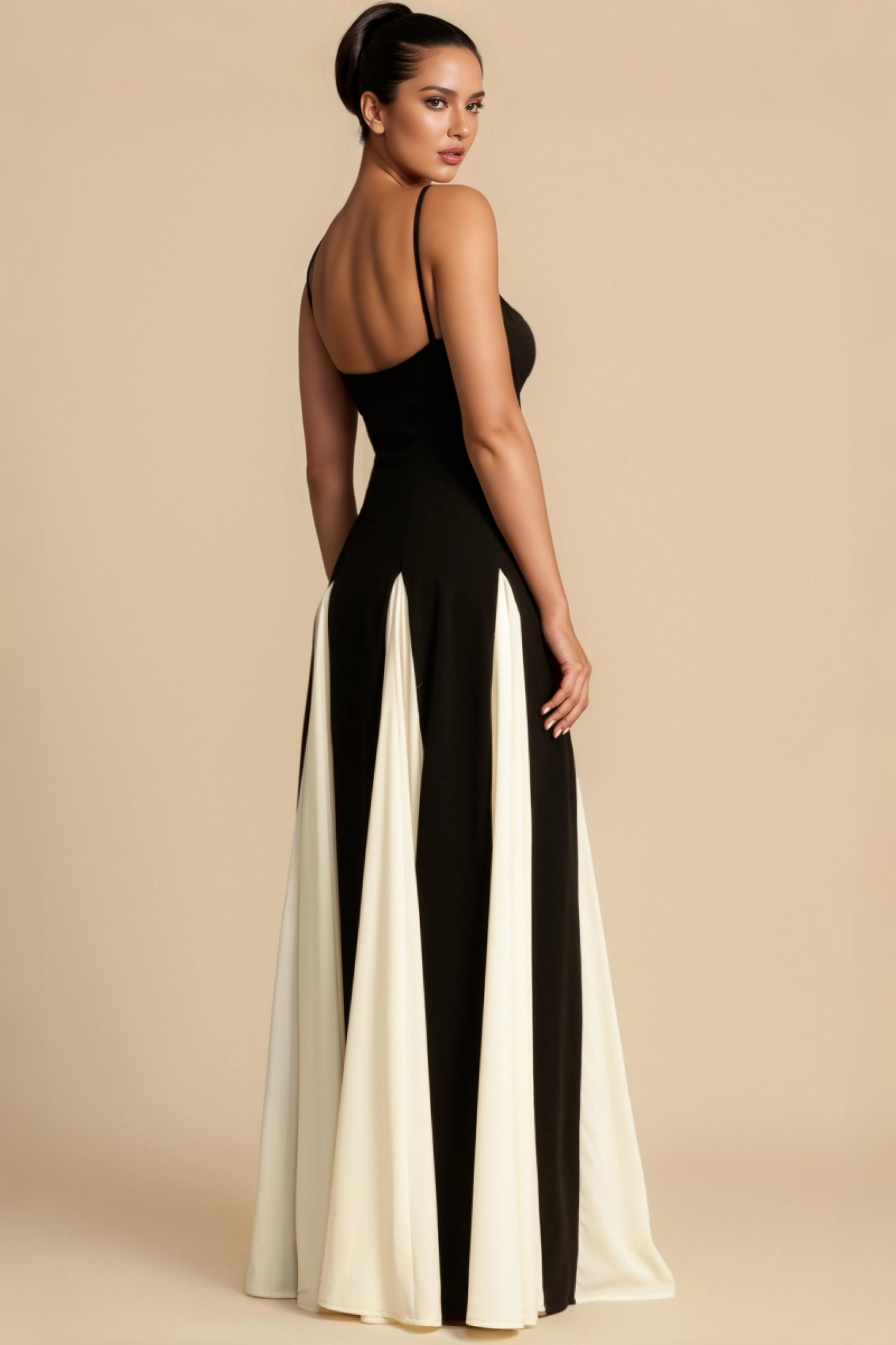 Galatea Contrast Color Sweetheart Neck Sleeveless Midi Dress