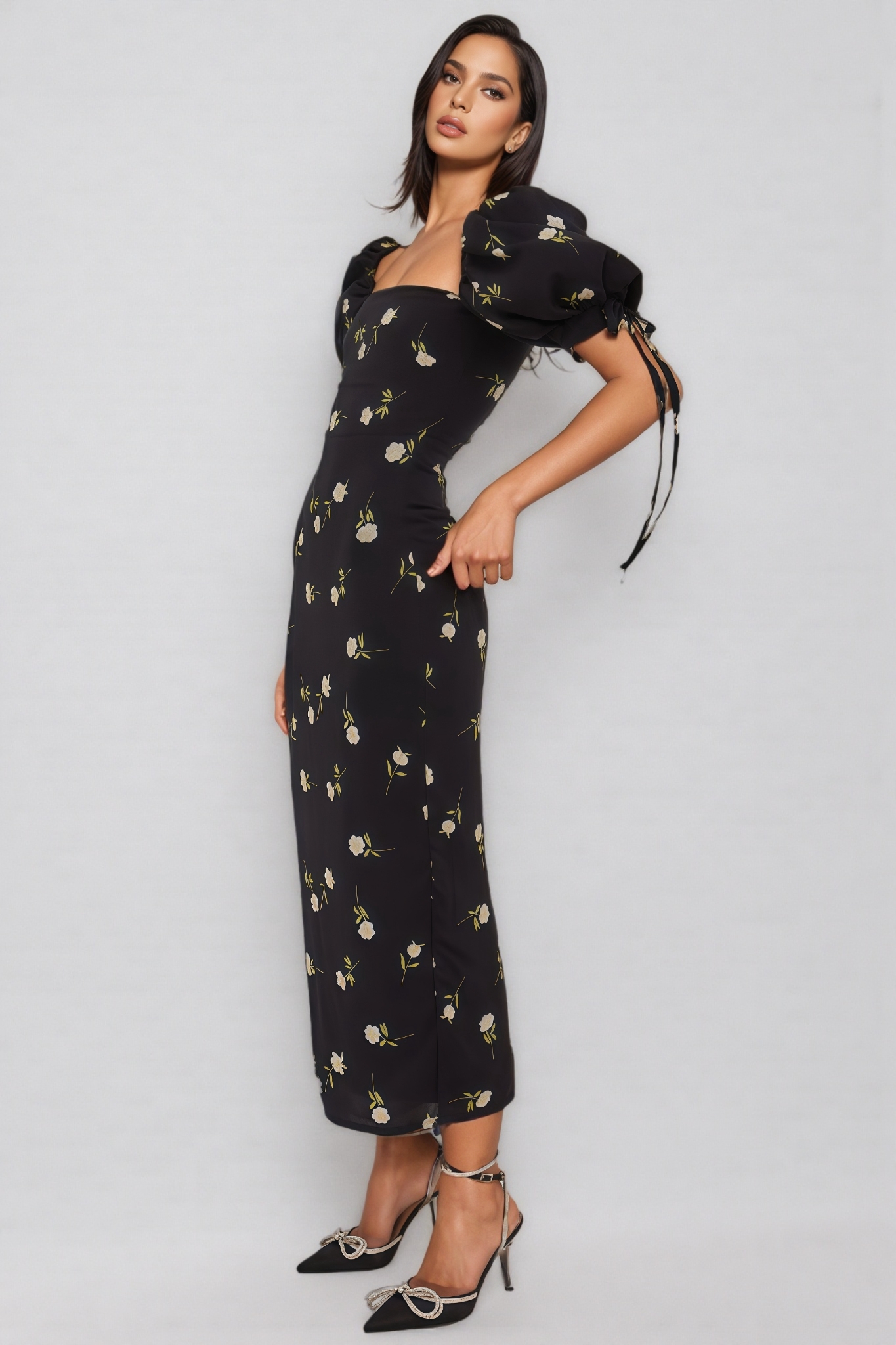 Olwen Puff Sleeve Square Neck Midi Dress