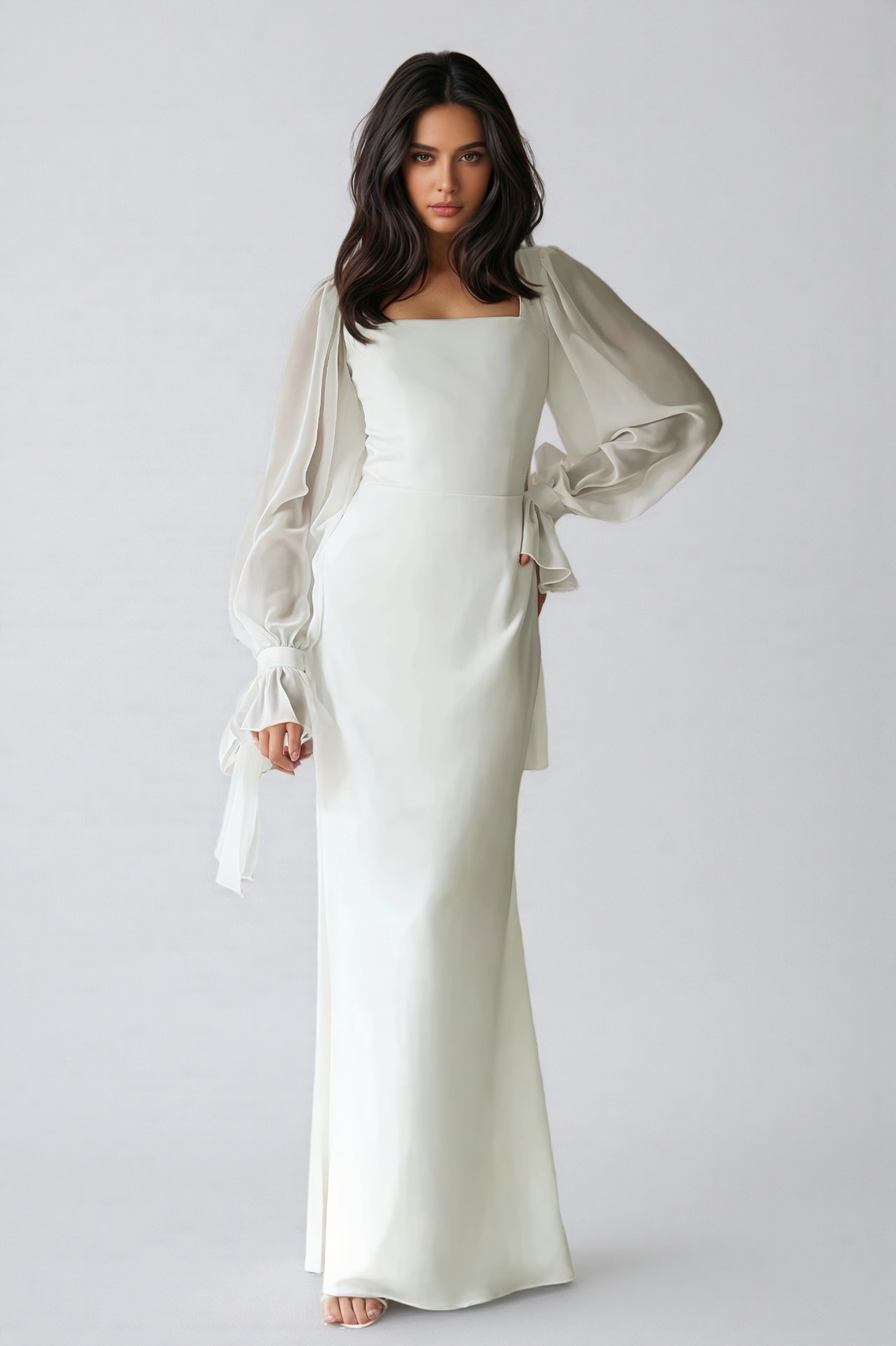 Dlasa Square Neck Lantern Sleeve Midi Dress