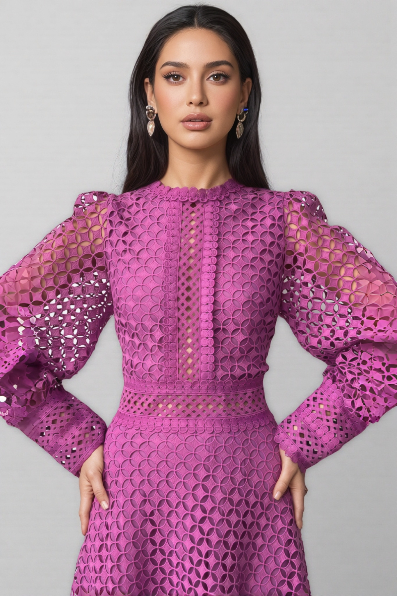 Abel Lace Lantern Sleeve Midi Dress