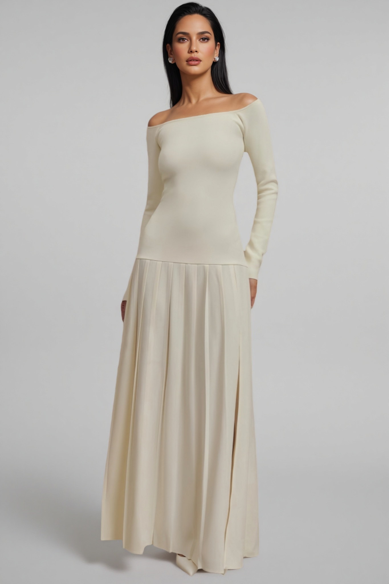 Kiva Pure Apricot Pleated Maxi Dress