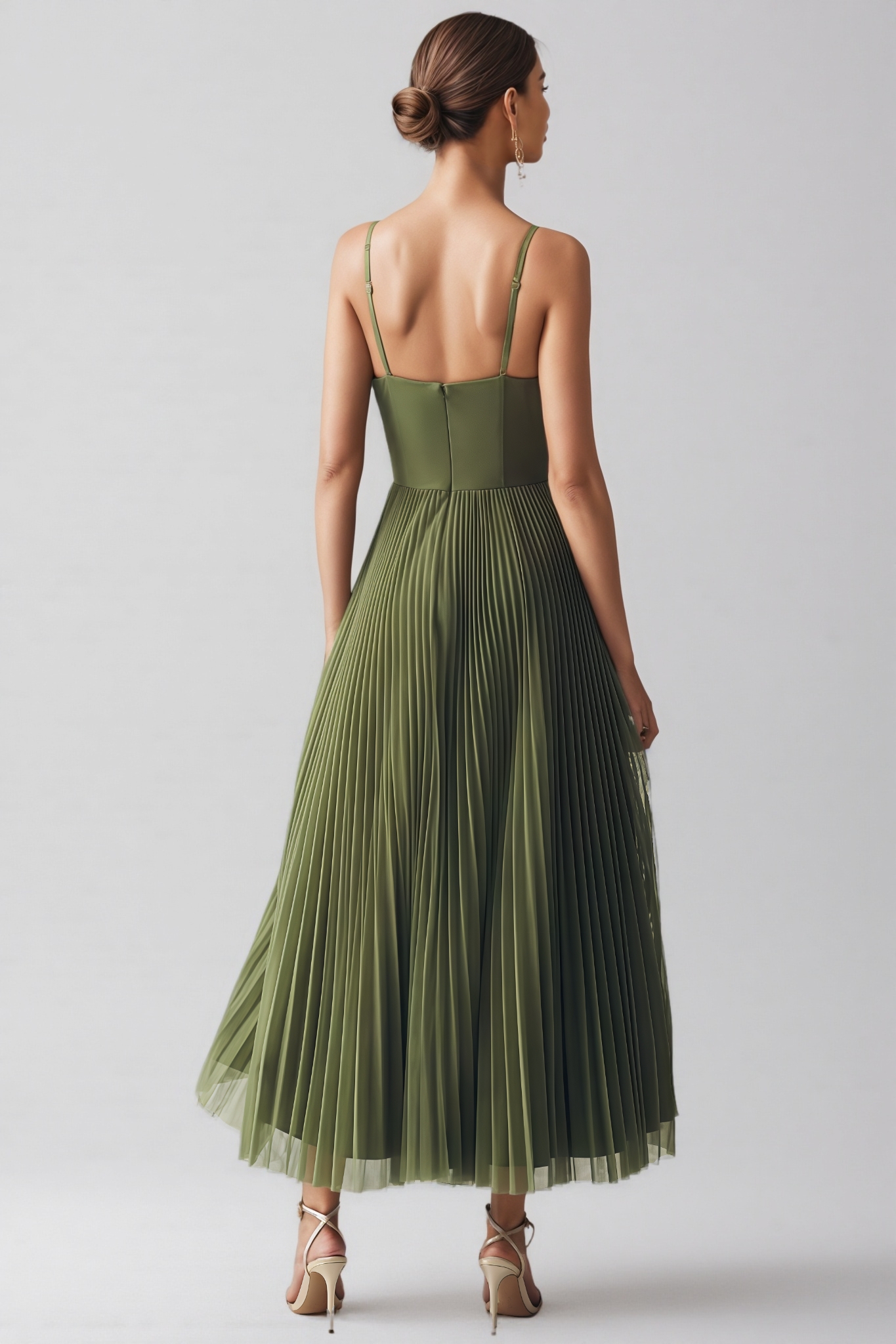 Kadison Green Halter Pleated Maxi Dress