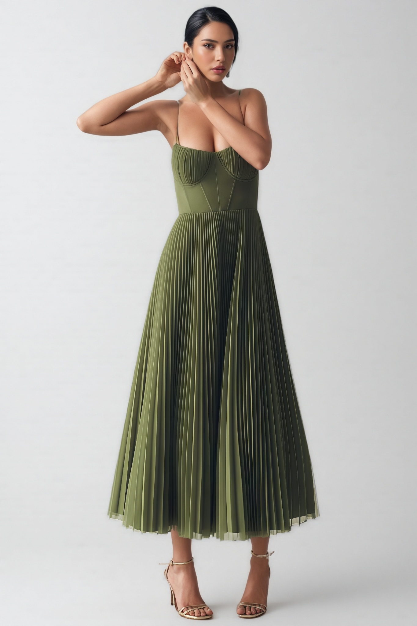 Kadison Green Halter Pleated Maxi Dress