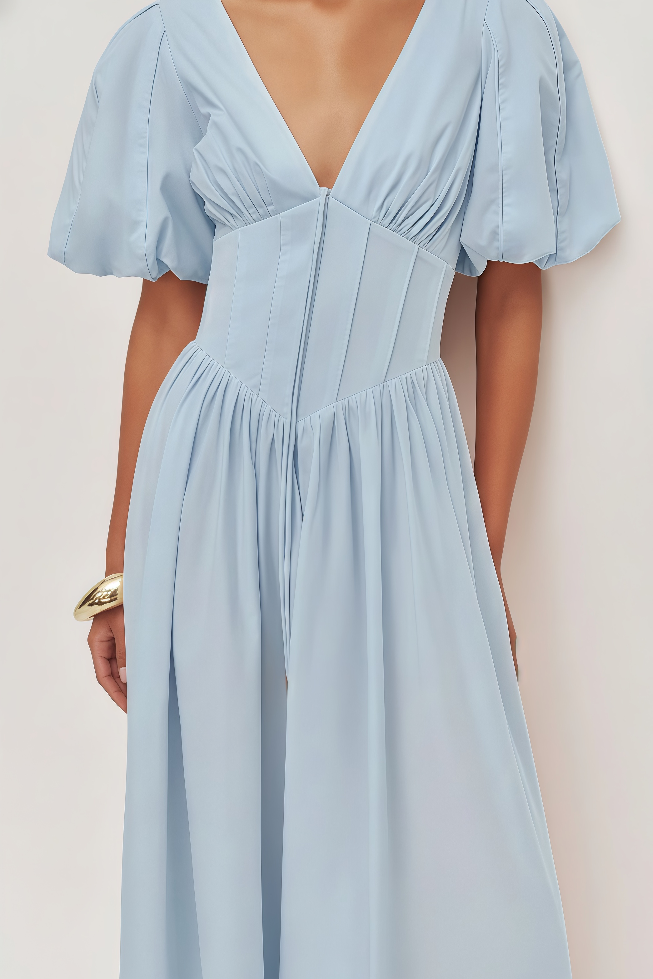 Phyilit Blue Puff Sleeve Maxi Dress