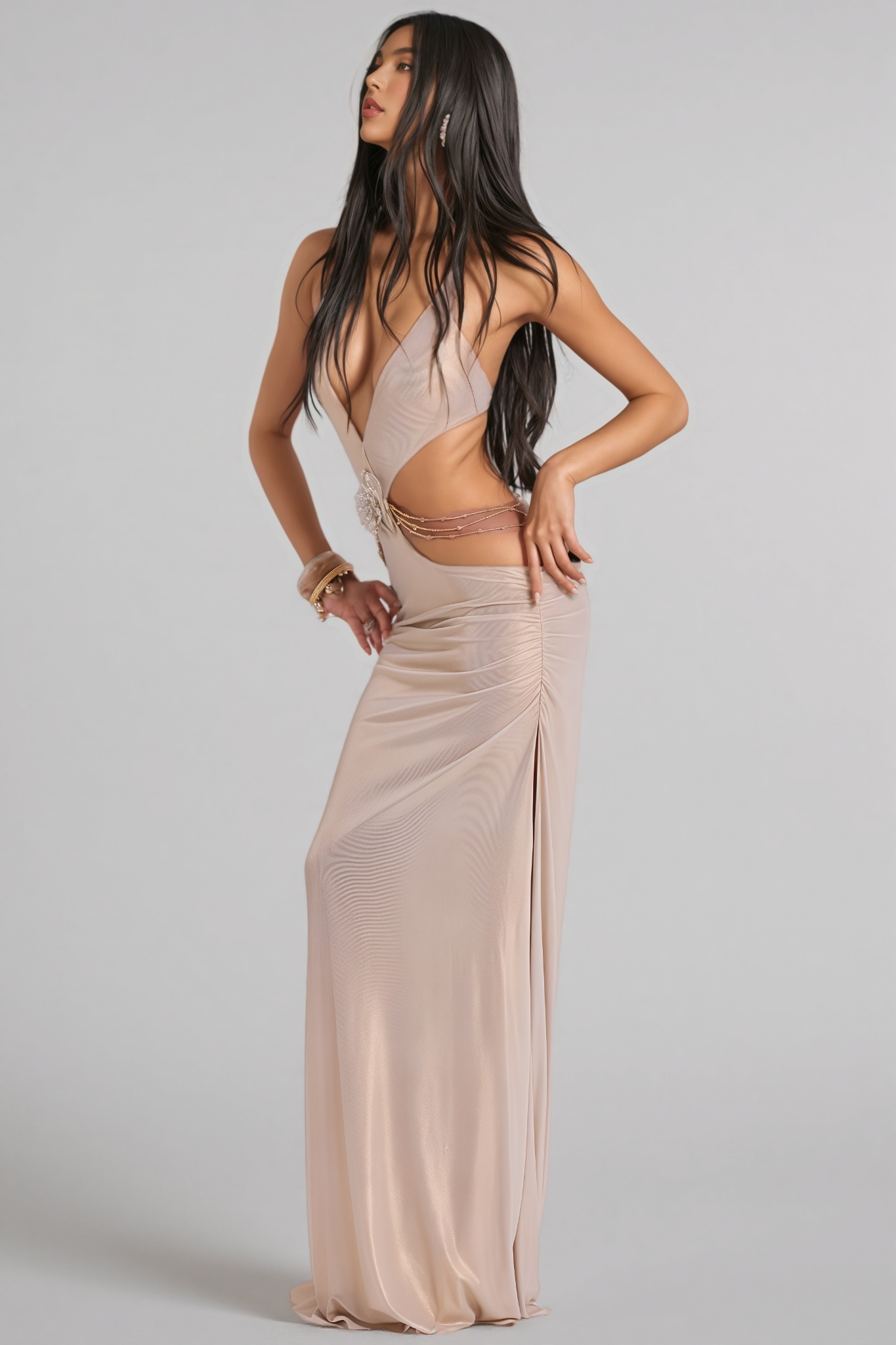 Charelle Gold Backless Maxi Dress