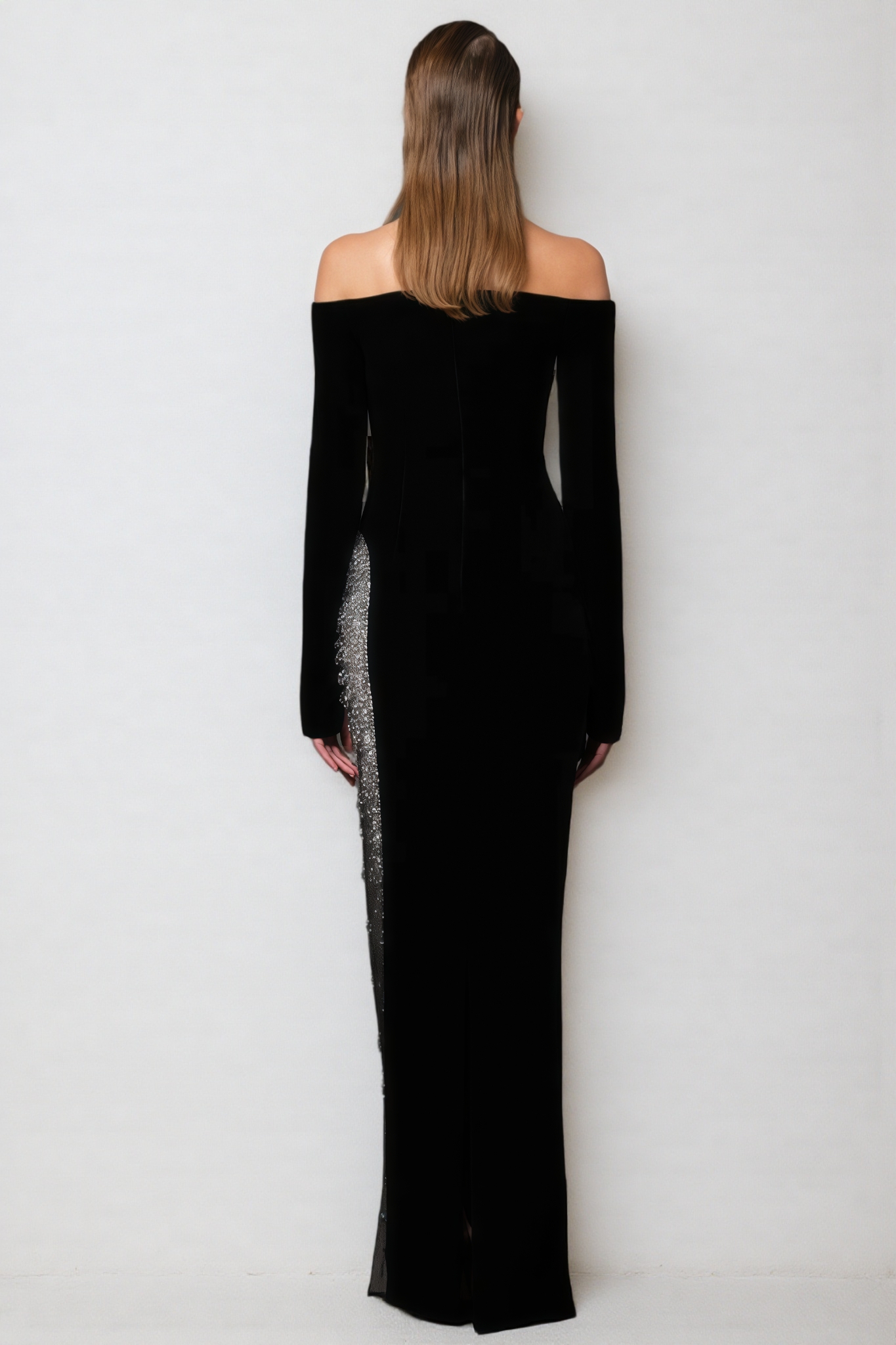 Tris Black Diamond Studded Mash Maxi Dress