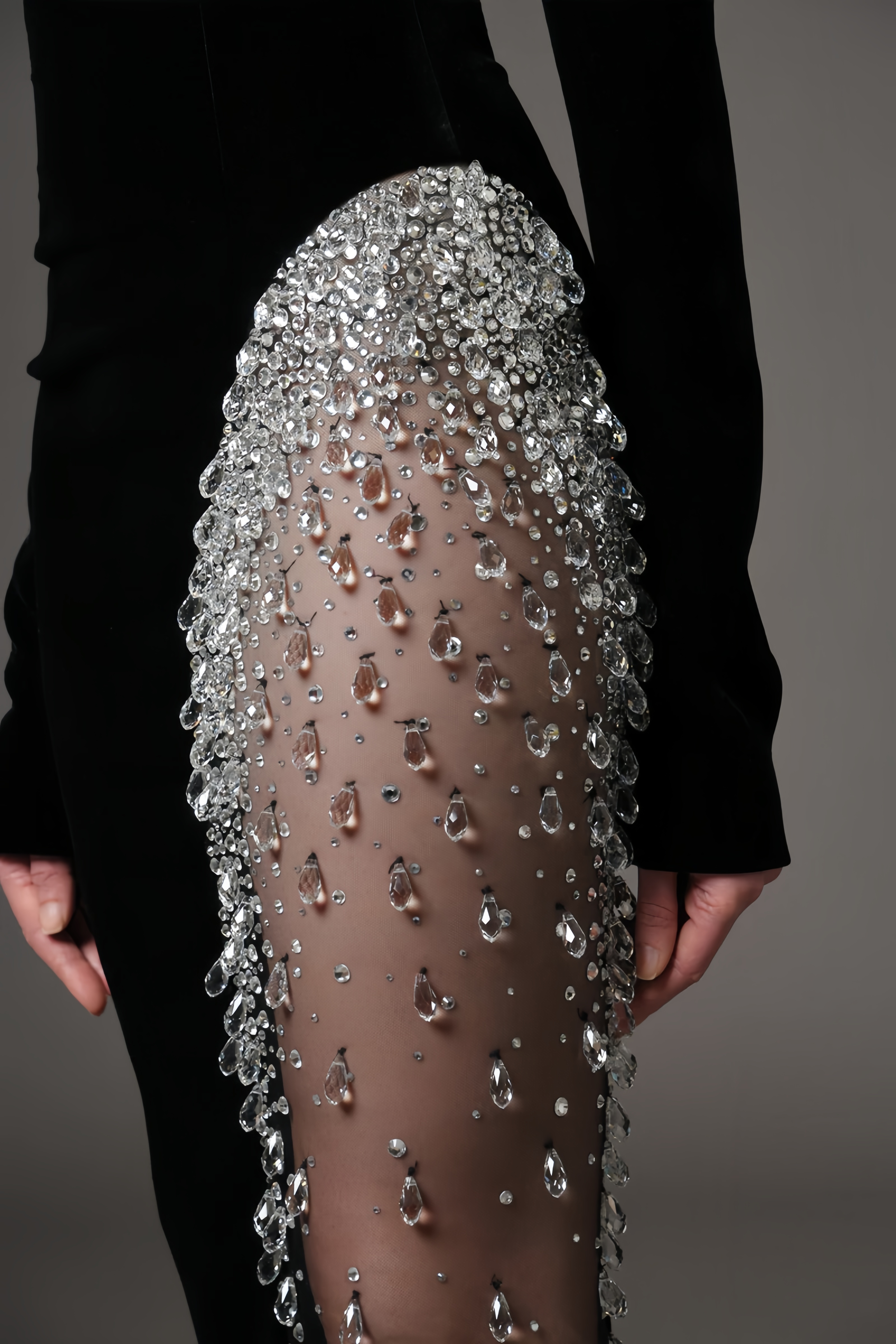 Tris Black Diamond Studded Mash Maxi Dress