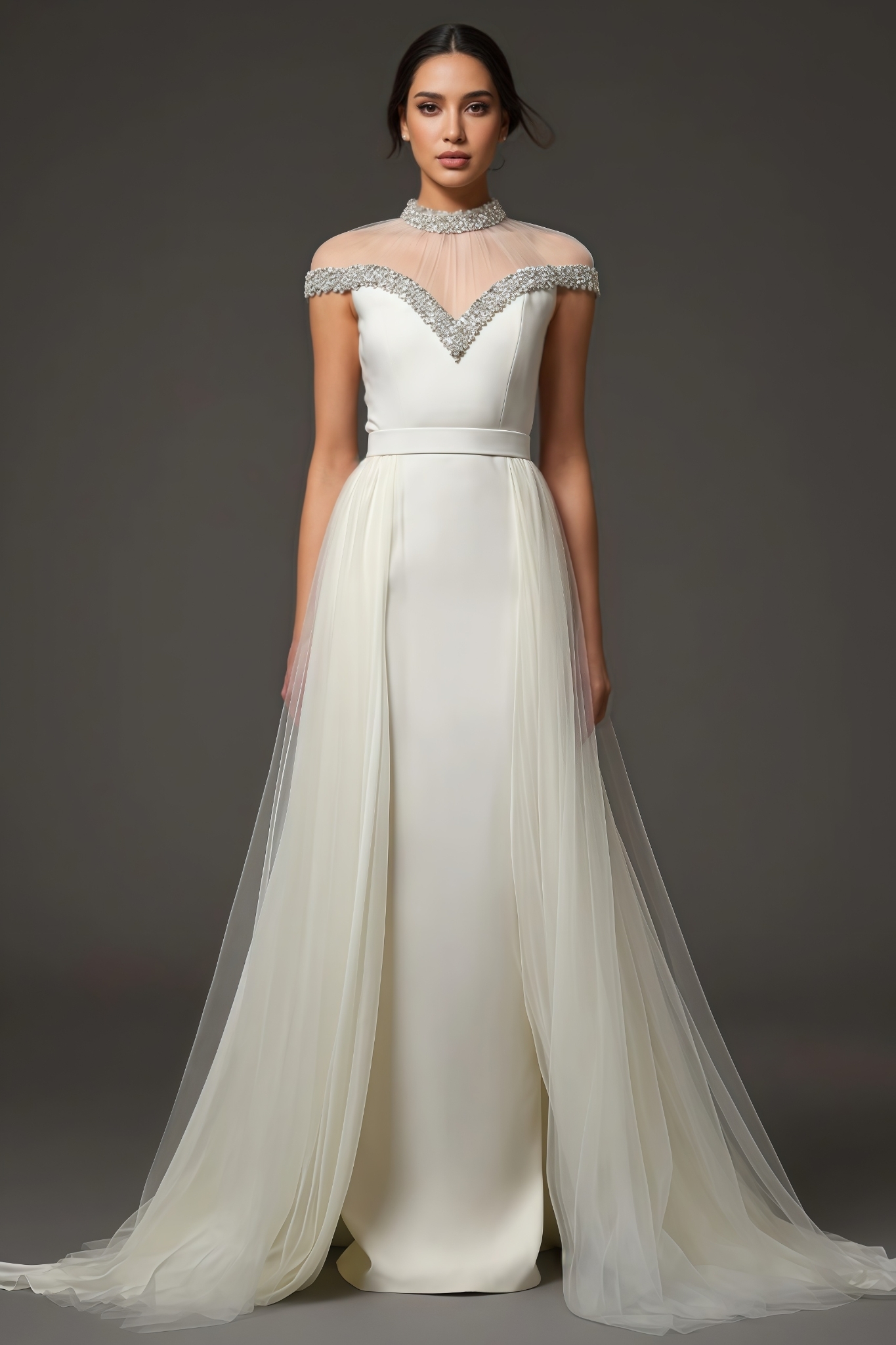 Kliren White Rhinestone Mesh Maxi Dress