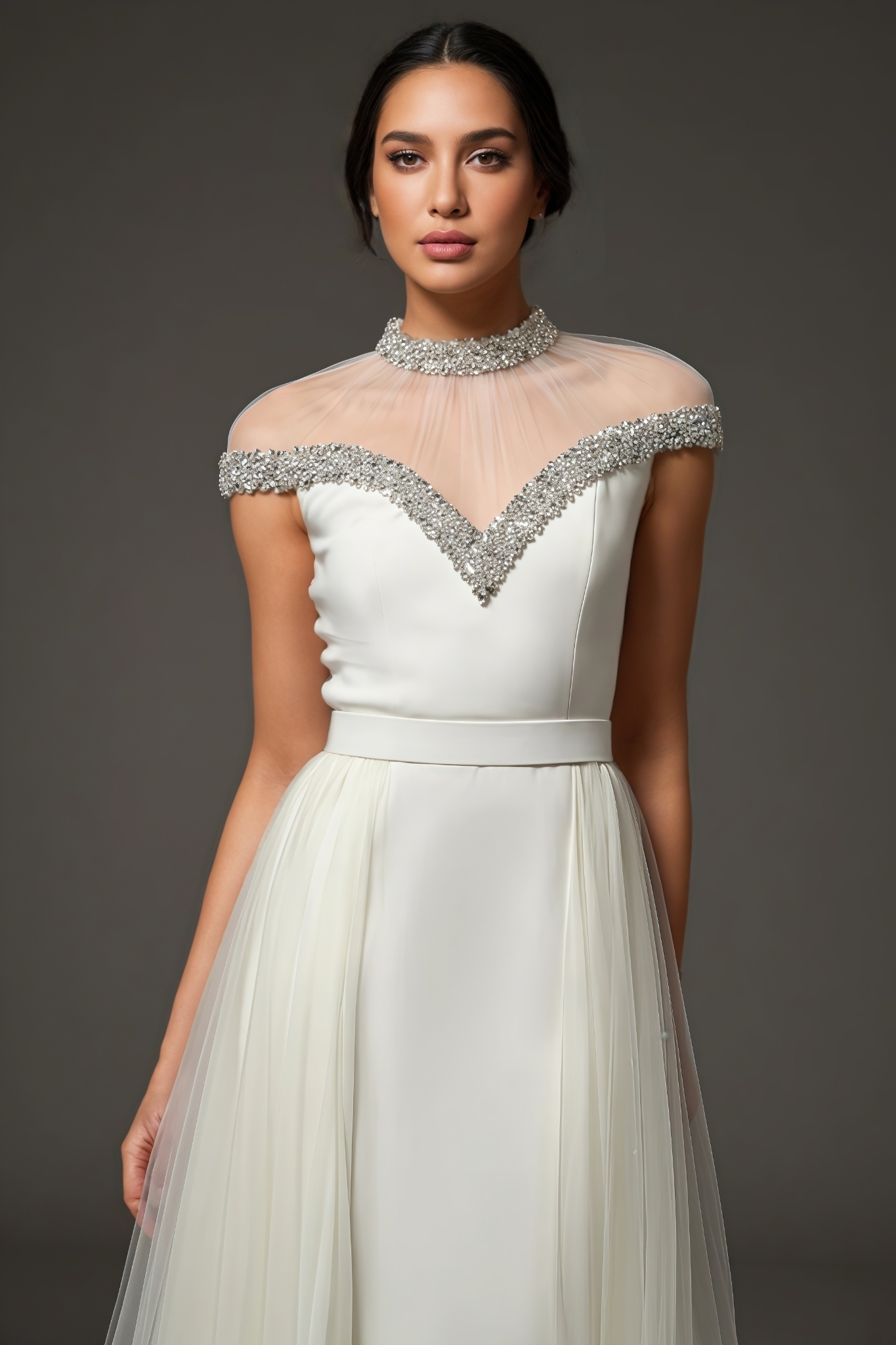 Kliren White Rhinestone Mesh Maxi Dress