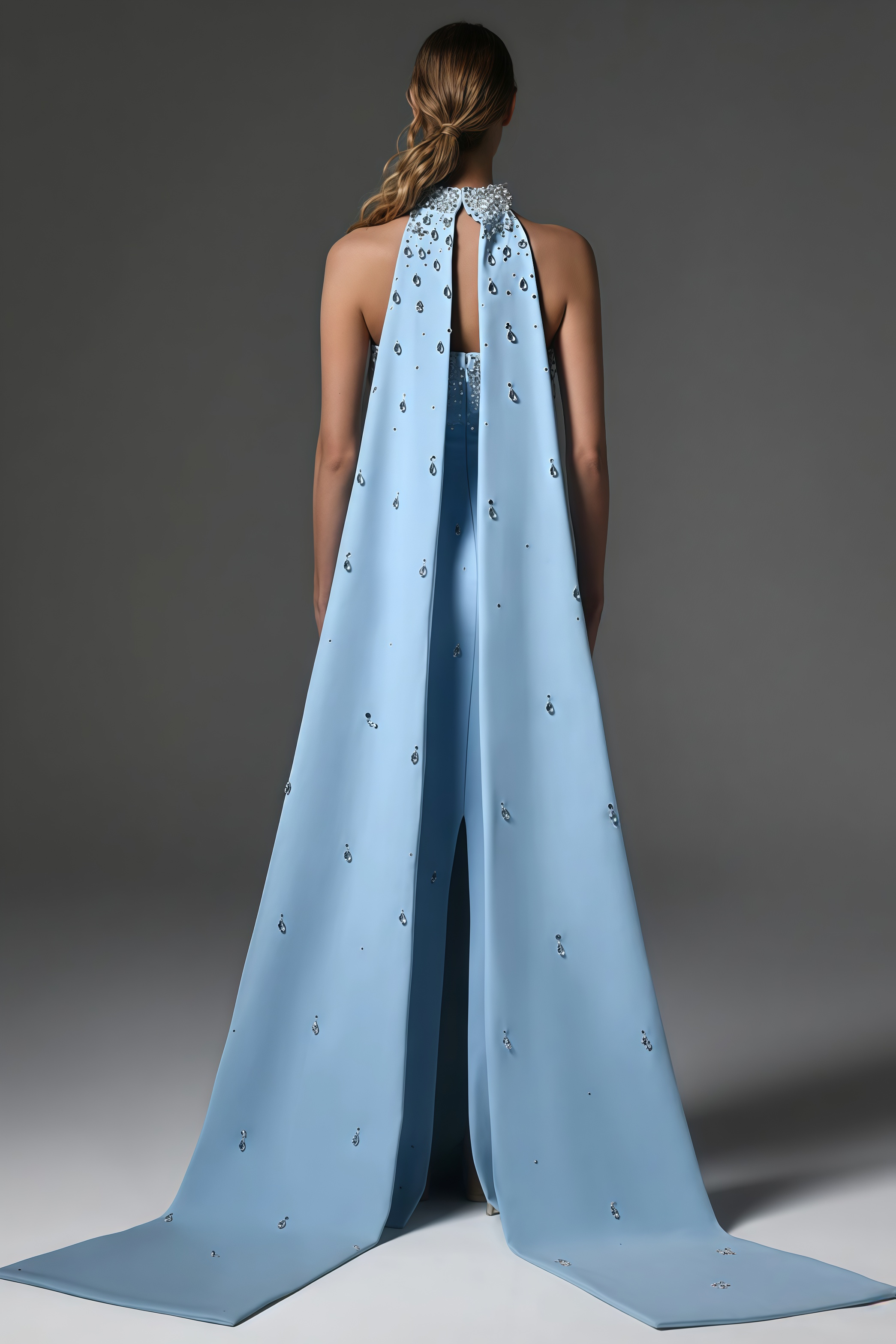 Zarde Blue Sleeveless Rhinestone Maxi Dress