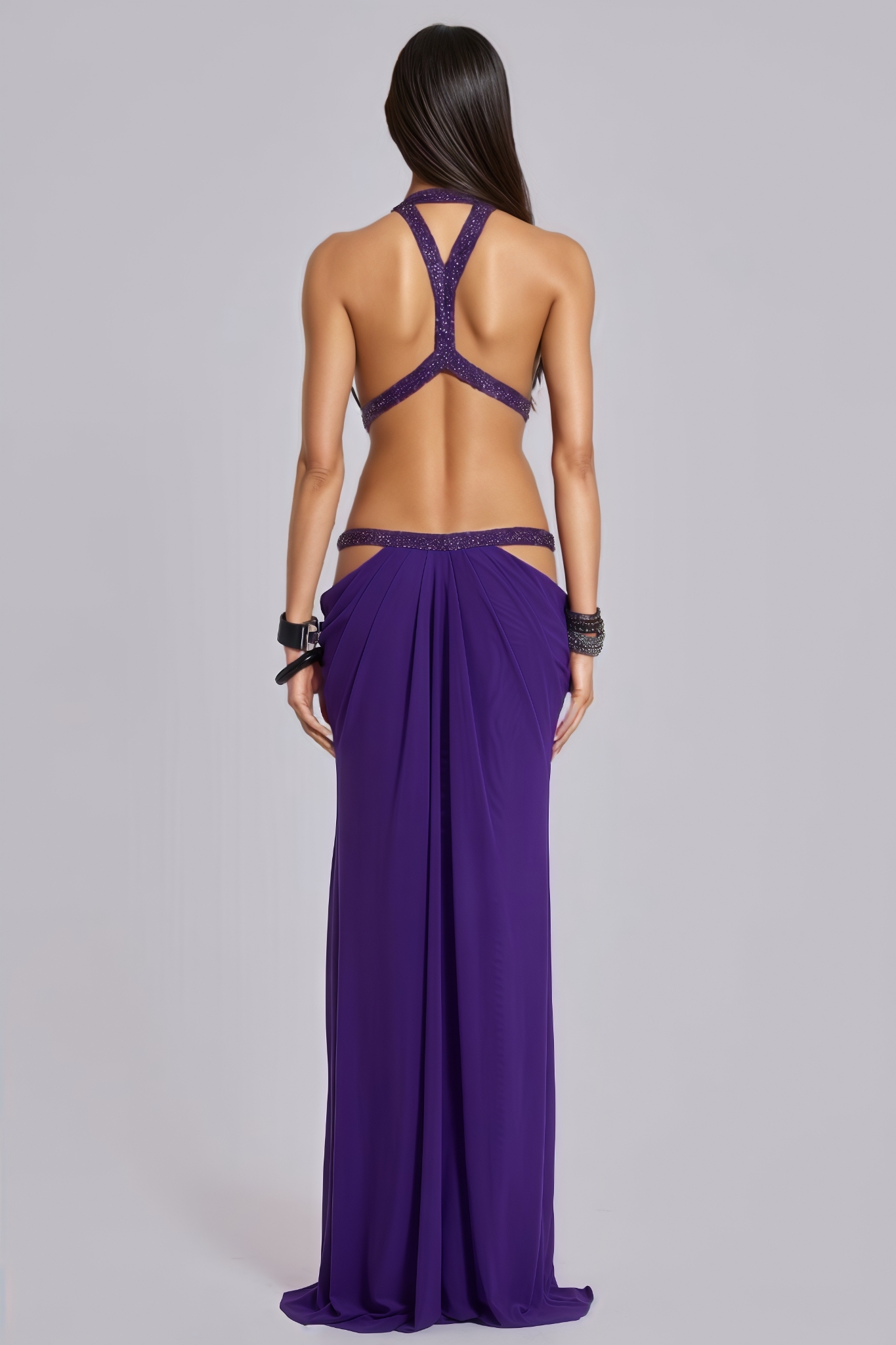 Elvige Purple Rhinestone Cut Out Maxi Dress
