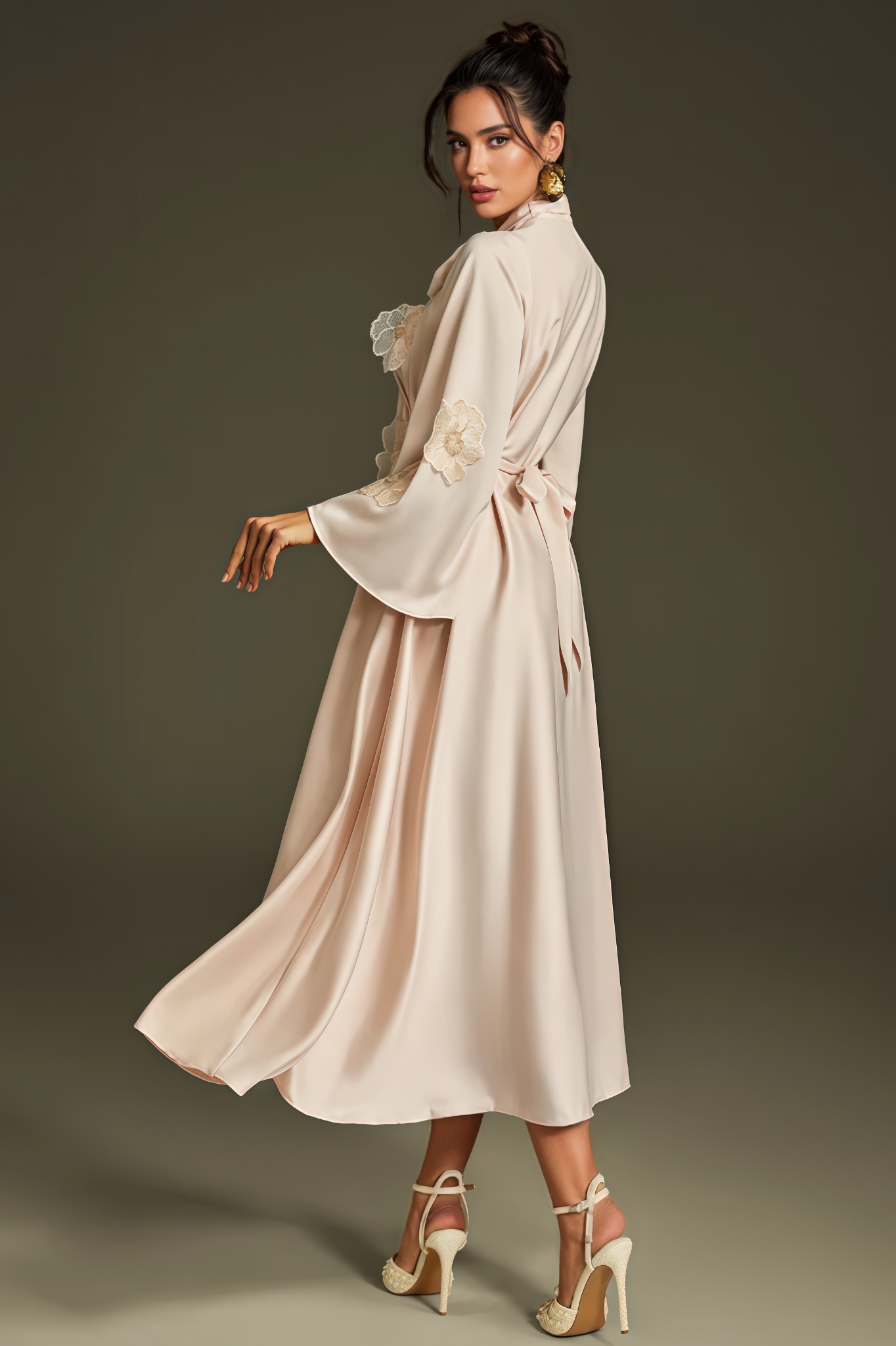 Fala Tie Up Flower Satin Maxi Dress