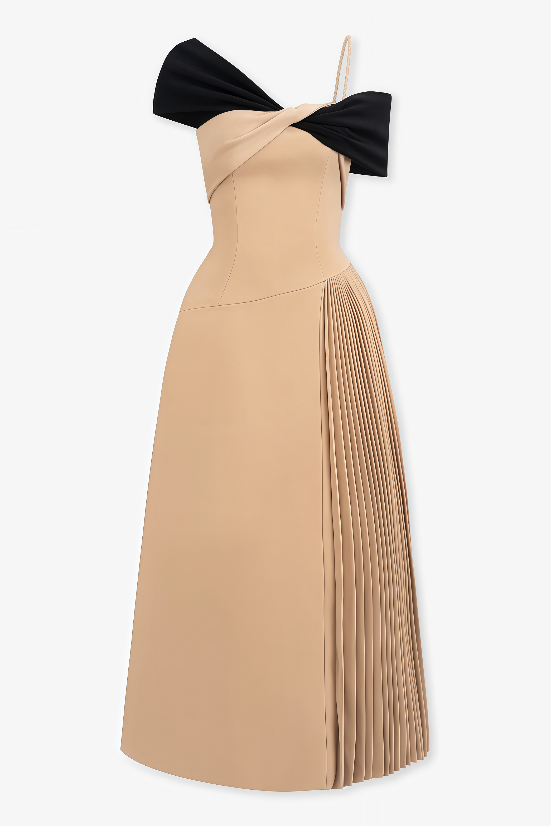 Sadity Khaki Pleated Midi Dress