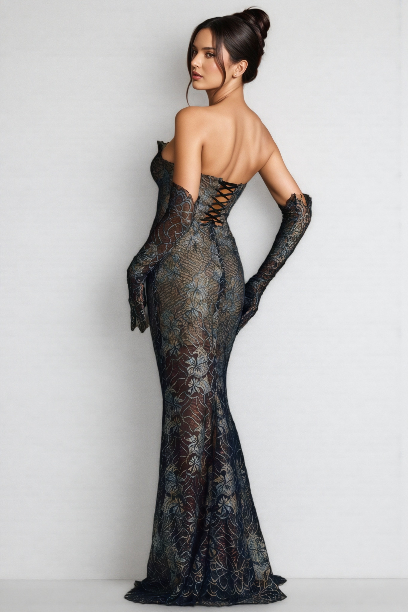 Azura Strapless Lace Floral Maxi Dress