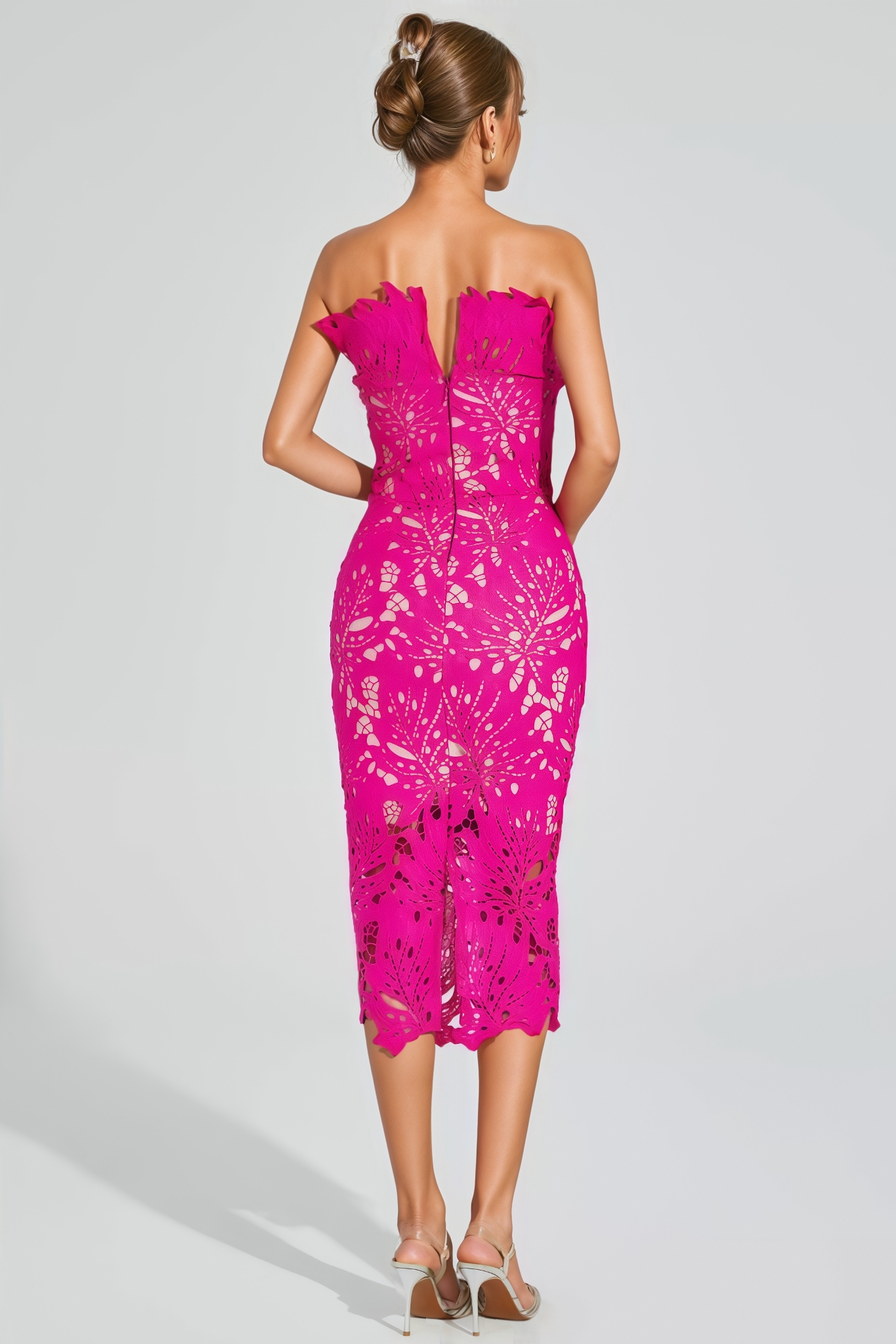 Oana Pink Floral Lace Midi Dress