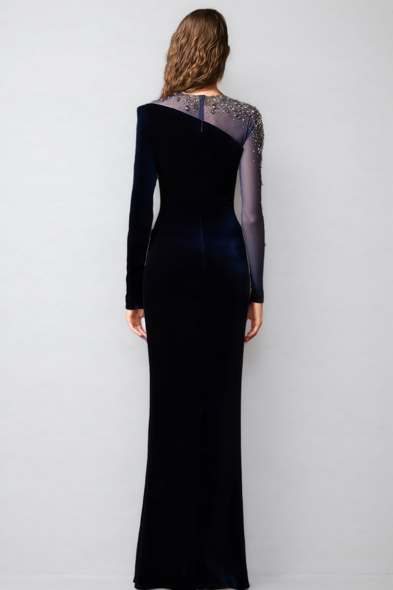 Evyra Blue Beaded Mesh Maxi Dress