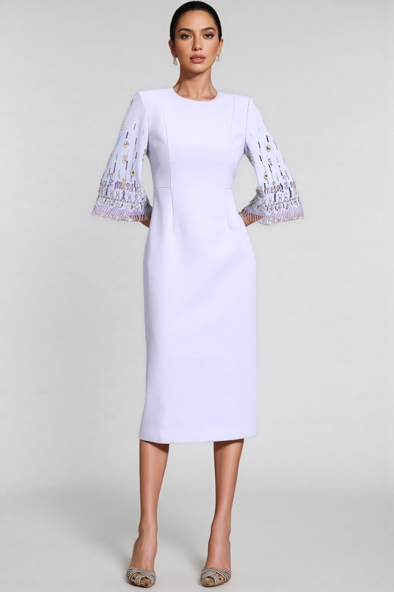 Ldax Purple Short Sleeve Diamond Midi Dress