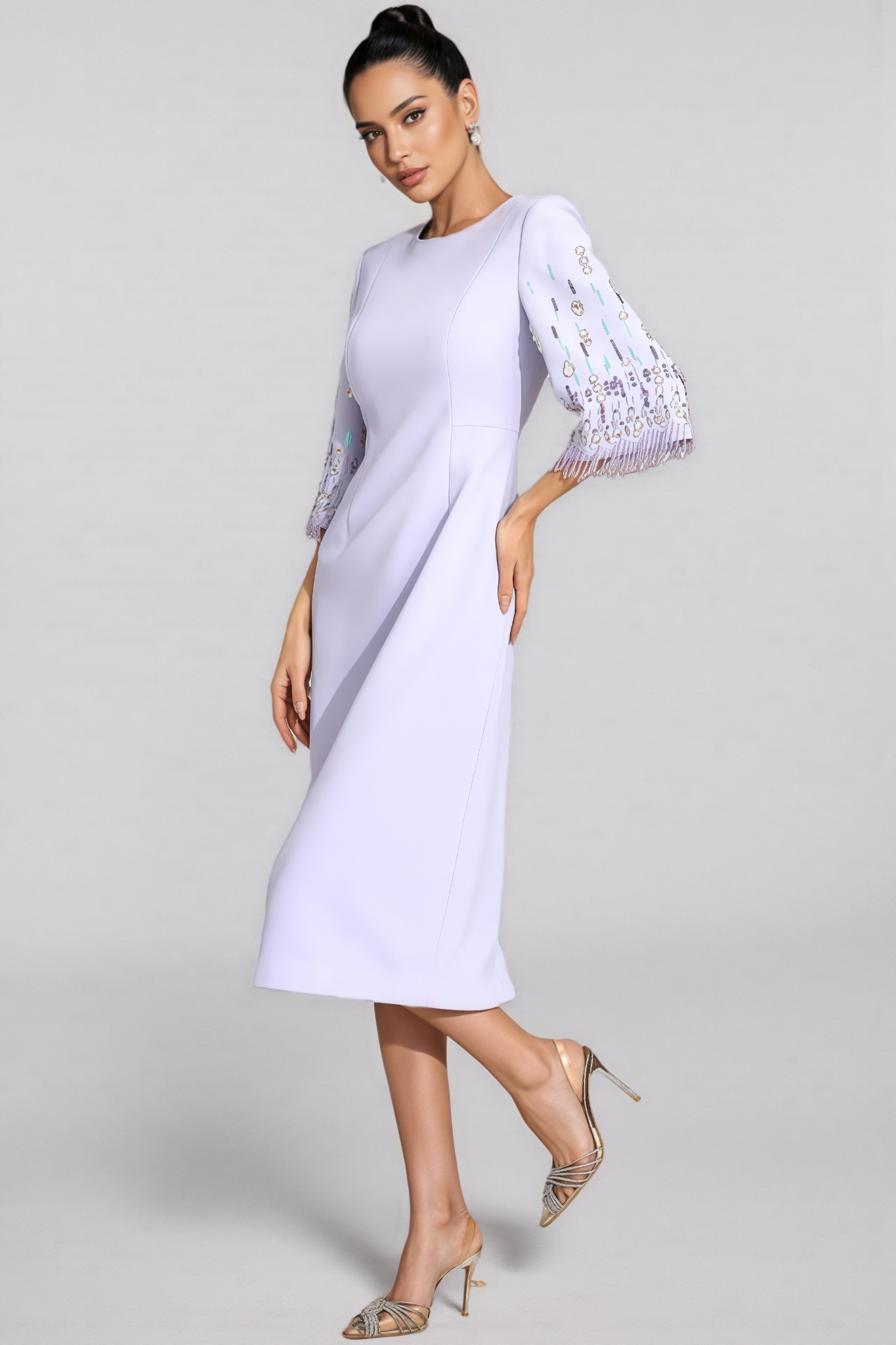Ldax Purple Short Sleeve Diamond Midi Dress