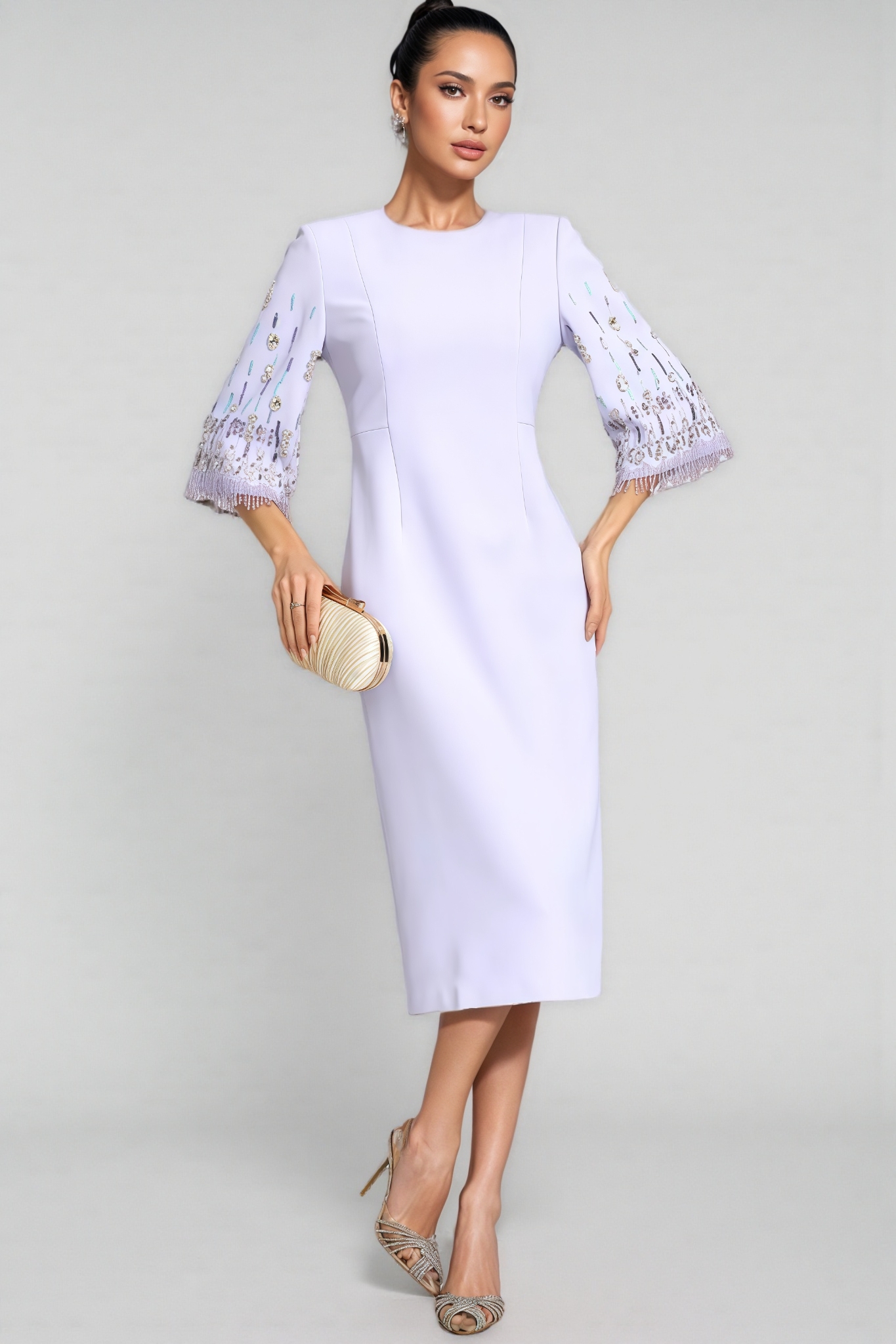Ldax Purple Short Sleeve Diamond Midi Dress