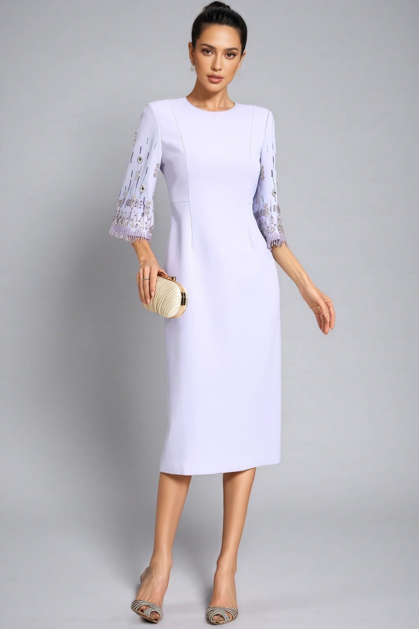 Ldax Purple Short Sleeve Diamond Midi Dress