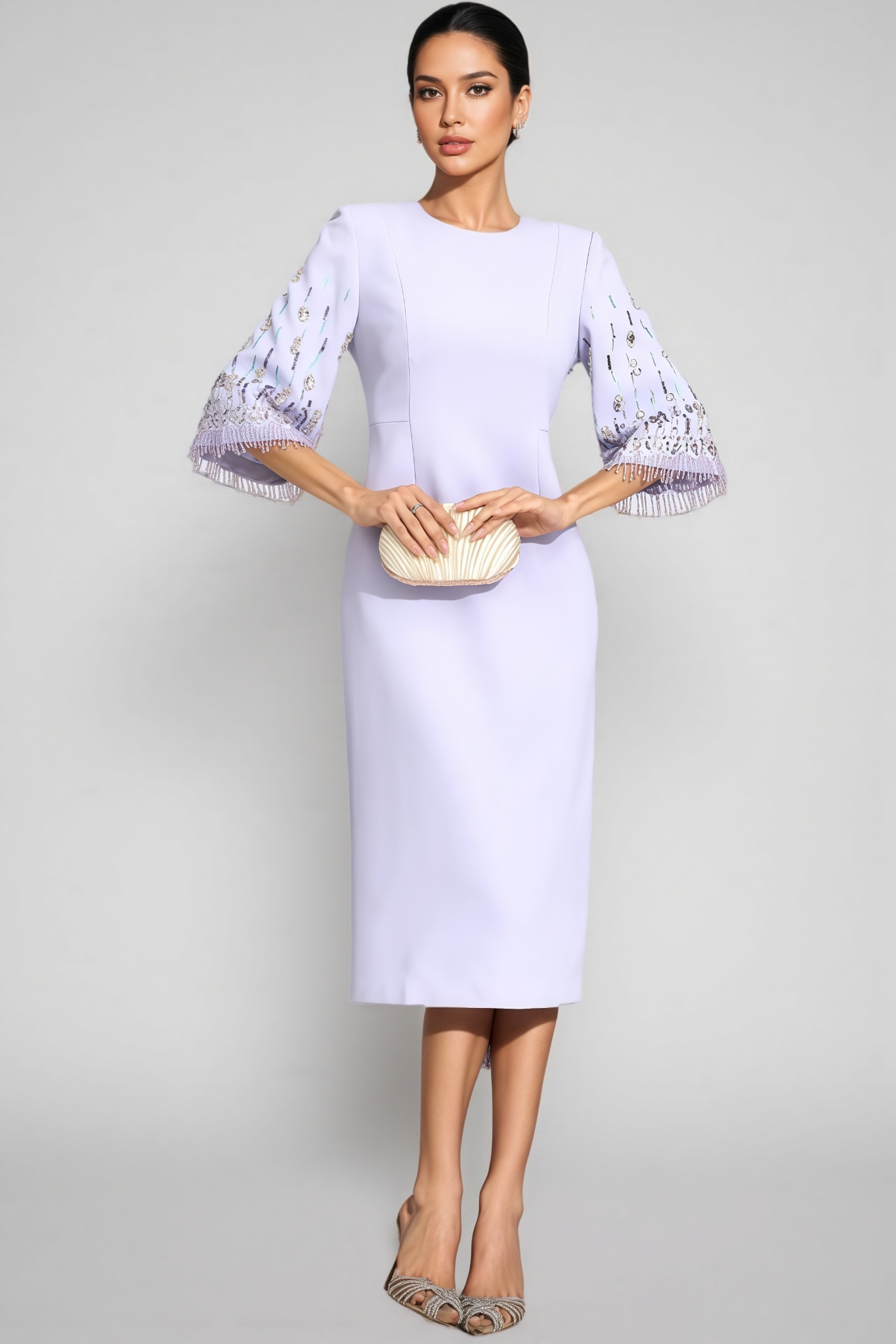 Ldax Purple Short Sleeve Diamond Midi Dress